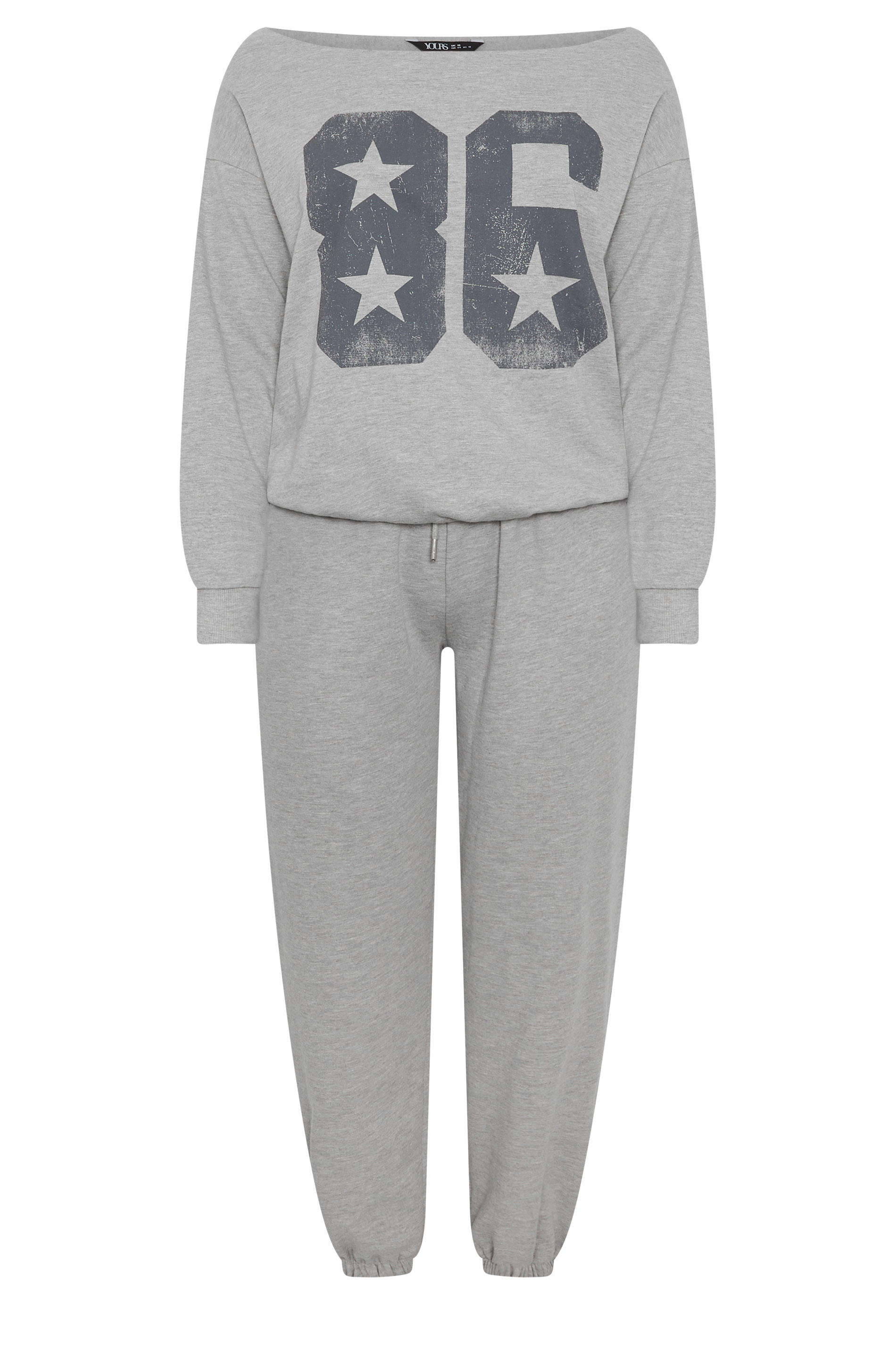 YOURS Plus Size Grey '86' Off-Shoulder Sweatshirt & Jogger Set | Yours Clothing 5