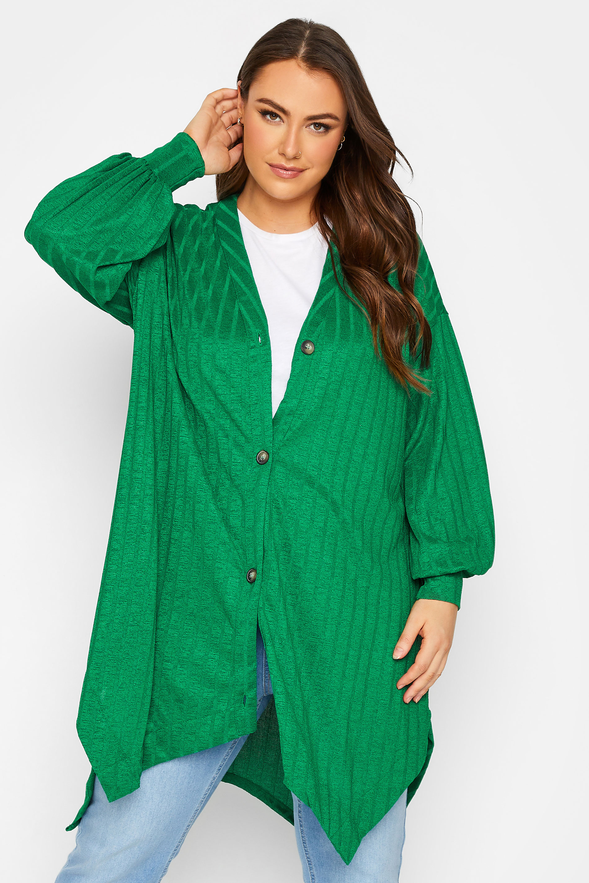 Plus Size Green Textured V-Neck Cardigan | Yours Clothing 1