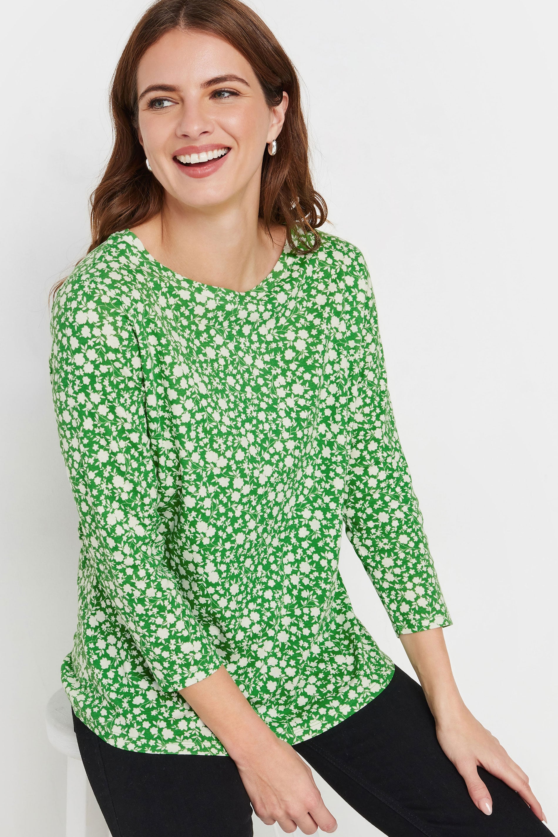 M&Co 3 PACK Green & White Ditsy Floral Cotton Tops | M&Co 8