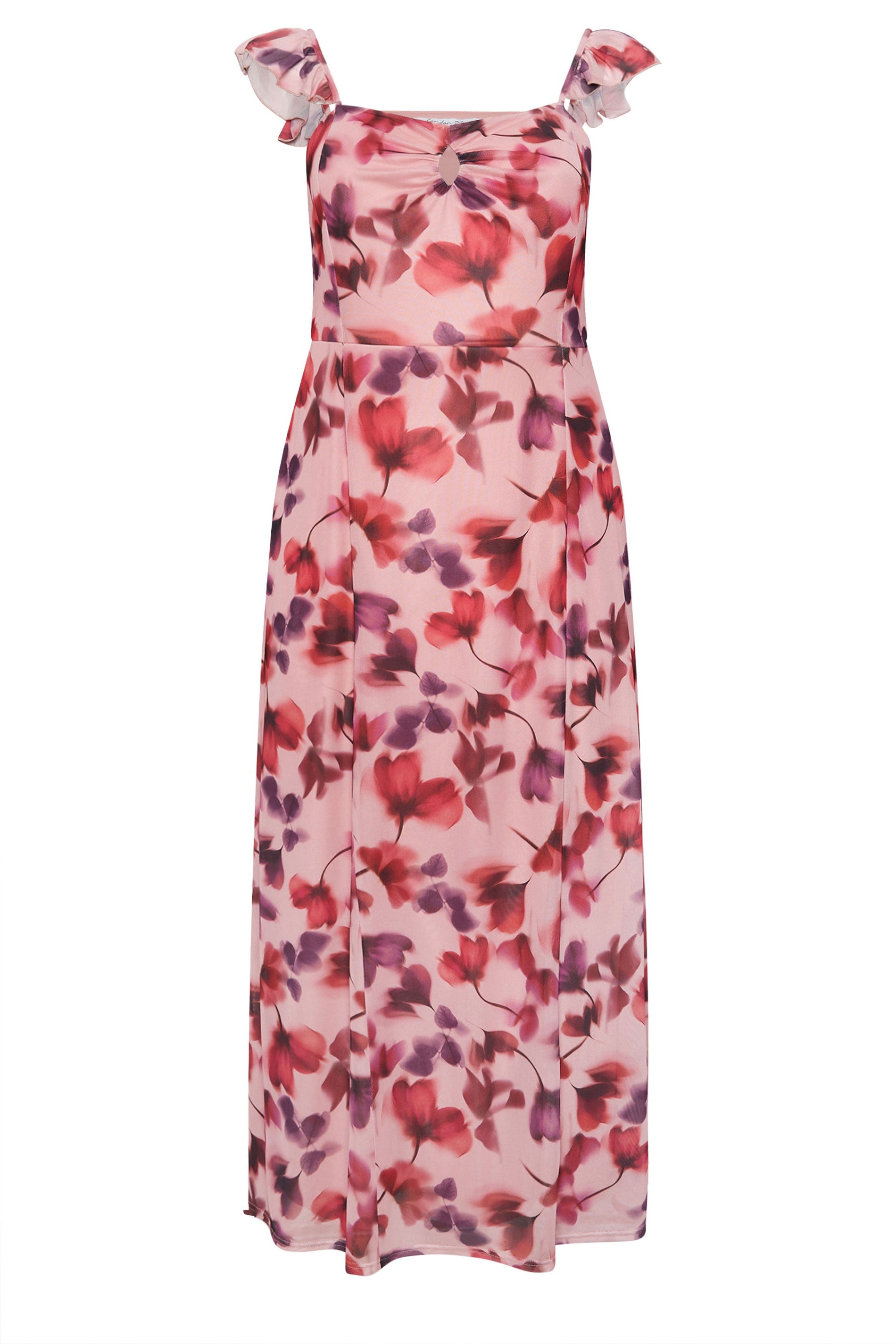 YOURS Plus Size Pink Floral Keyhole Ruffle Dress | Yours Clothing 5