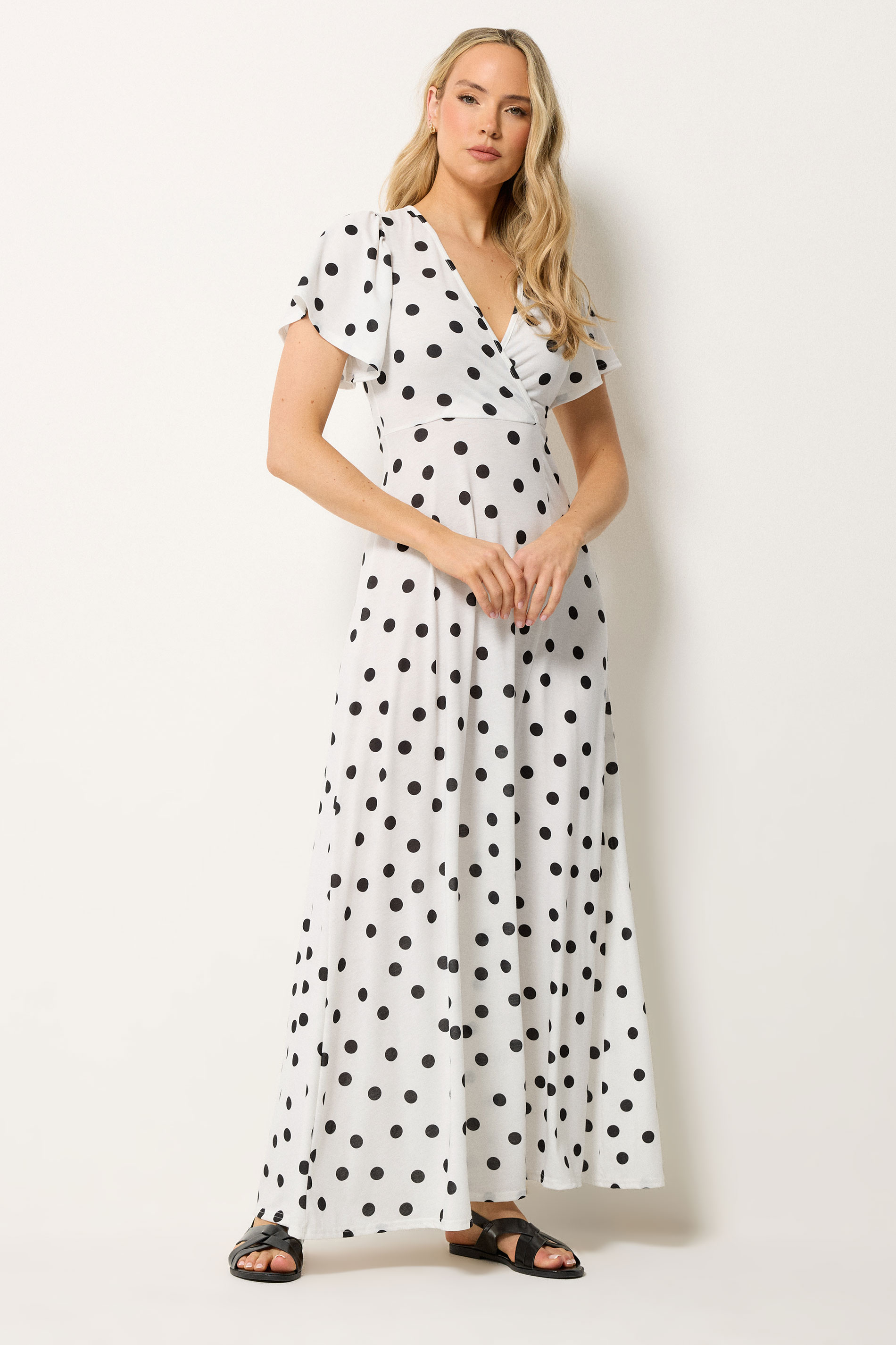 LTS Tall Women's White Polka Dot Wrap Maxi Dress | Long Tall Sally 1