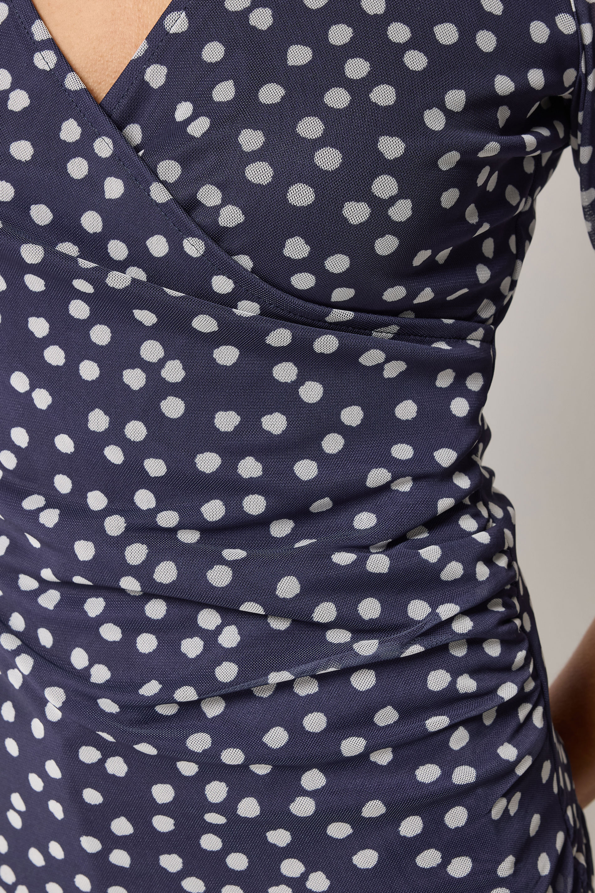 M&Co Navy Blue Polka Dot Mesh Sleeve Wrap Top | M&Co 1