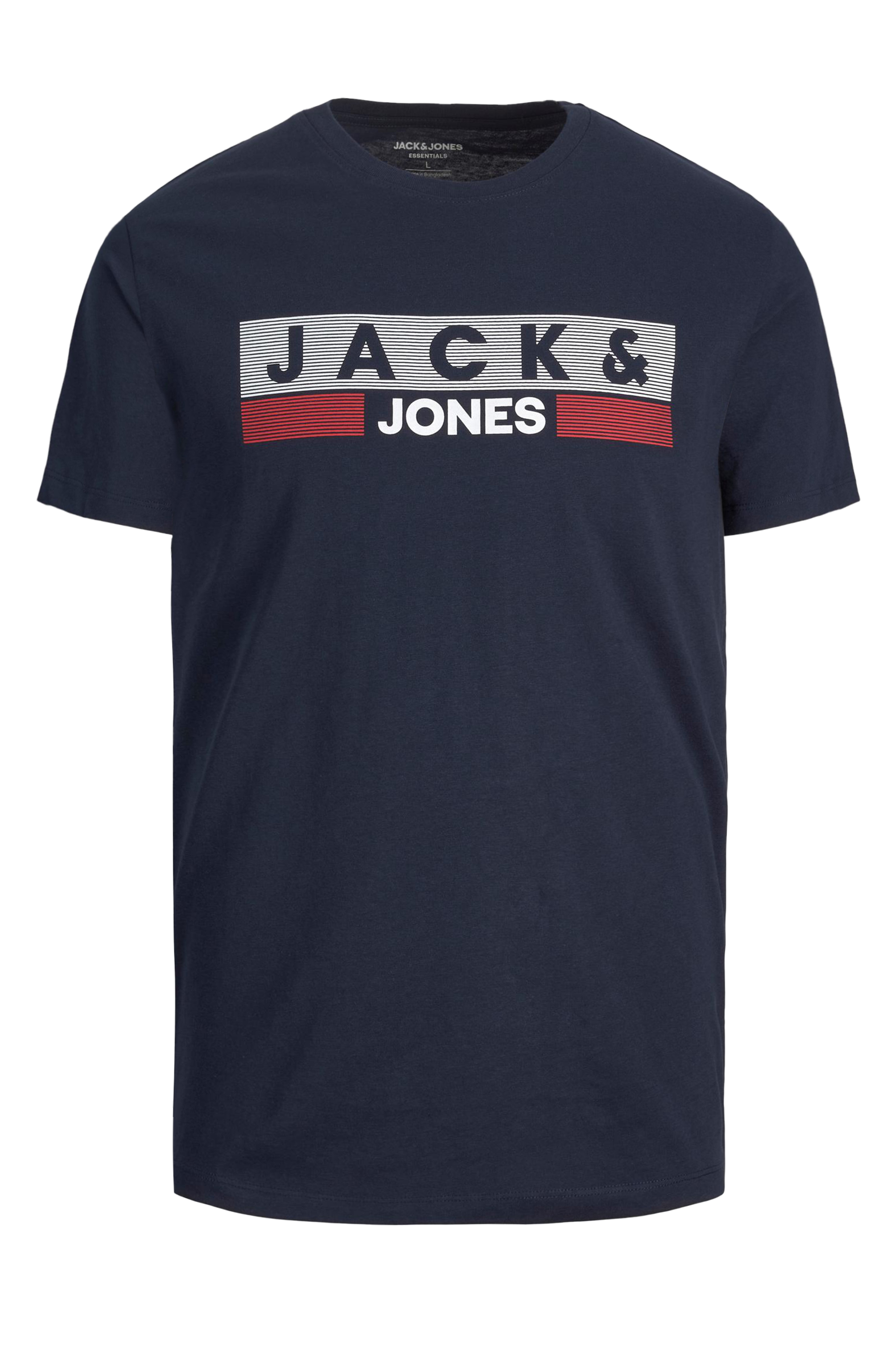 JACK & JONES Big & Tall Navy Blue Logo Print Short Sleeve T-Shirt | BadRhino 3