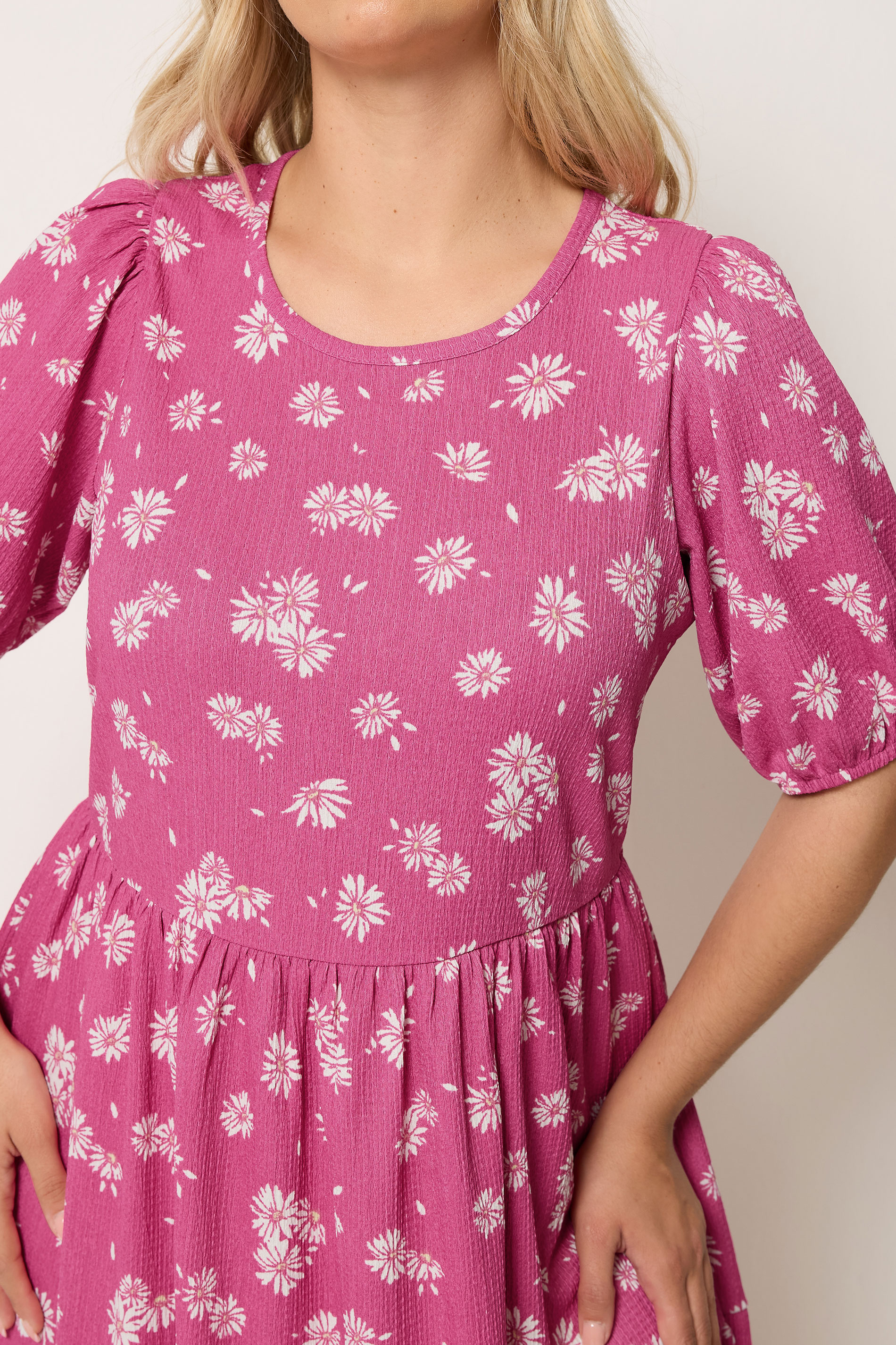 YOURS Plus Size Pink Daisy Tiered Midi Dress | Yours Clothing 4