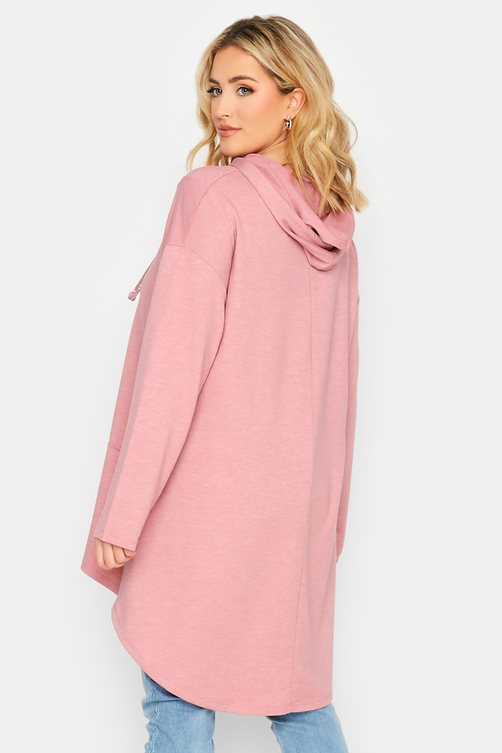 YOURS Plus Size Pink Metallic Cord Dipped Hem Hoodie | Yours Clothing 3