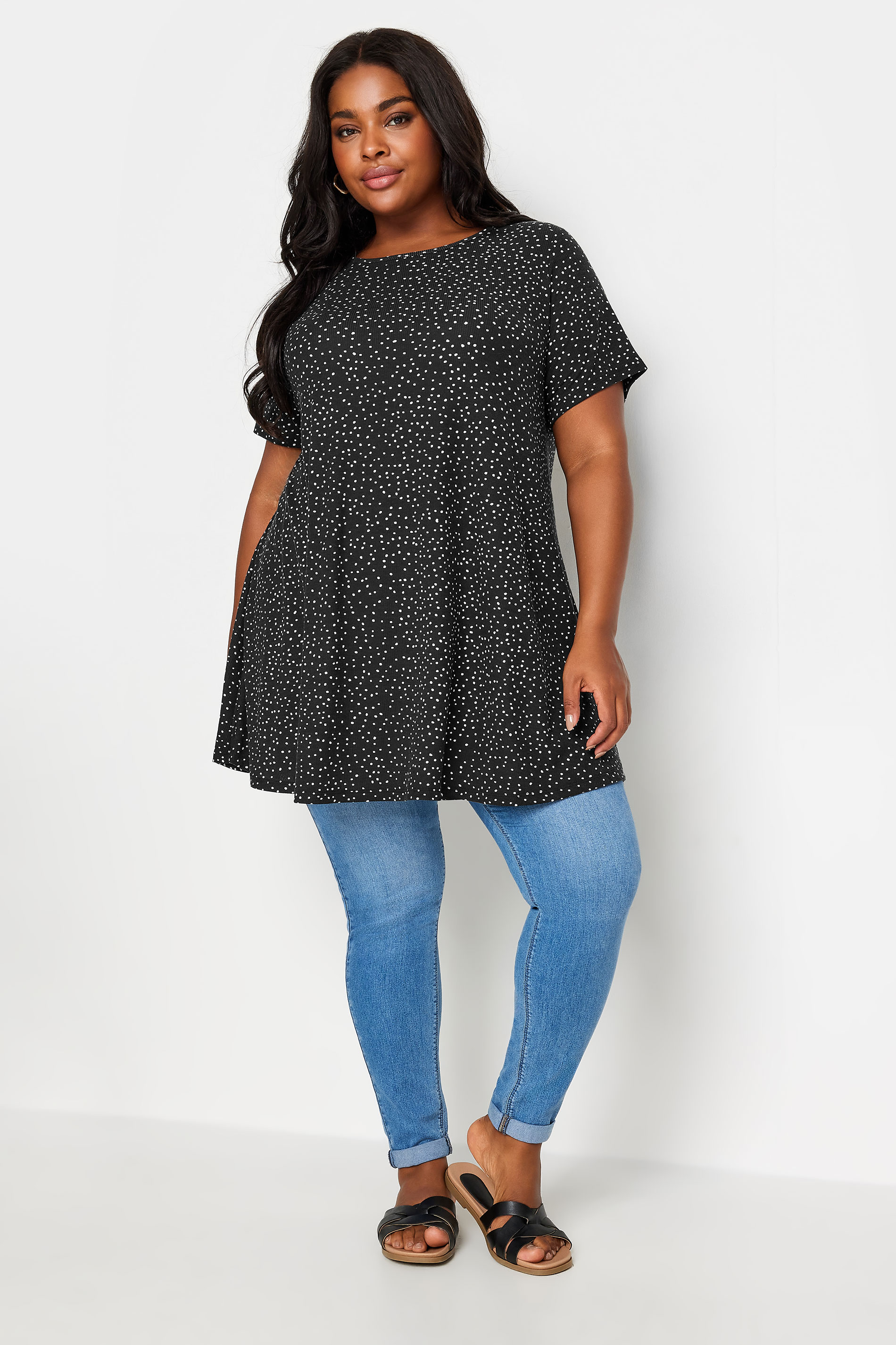 YOURS Plus Size Black Spot Print Top | Yours Clothing 2