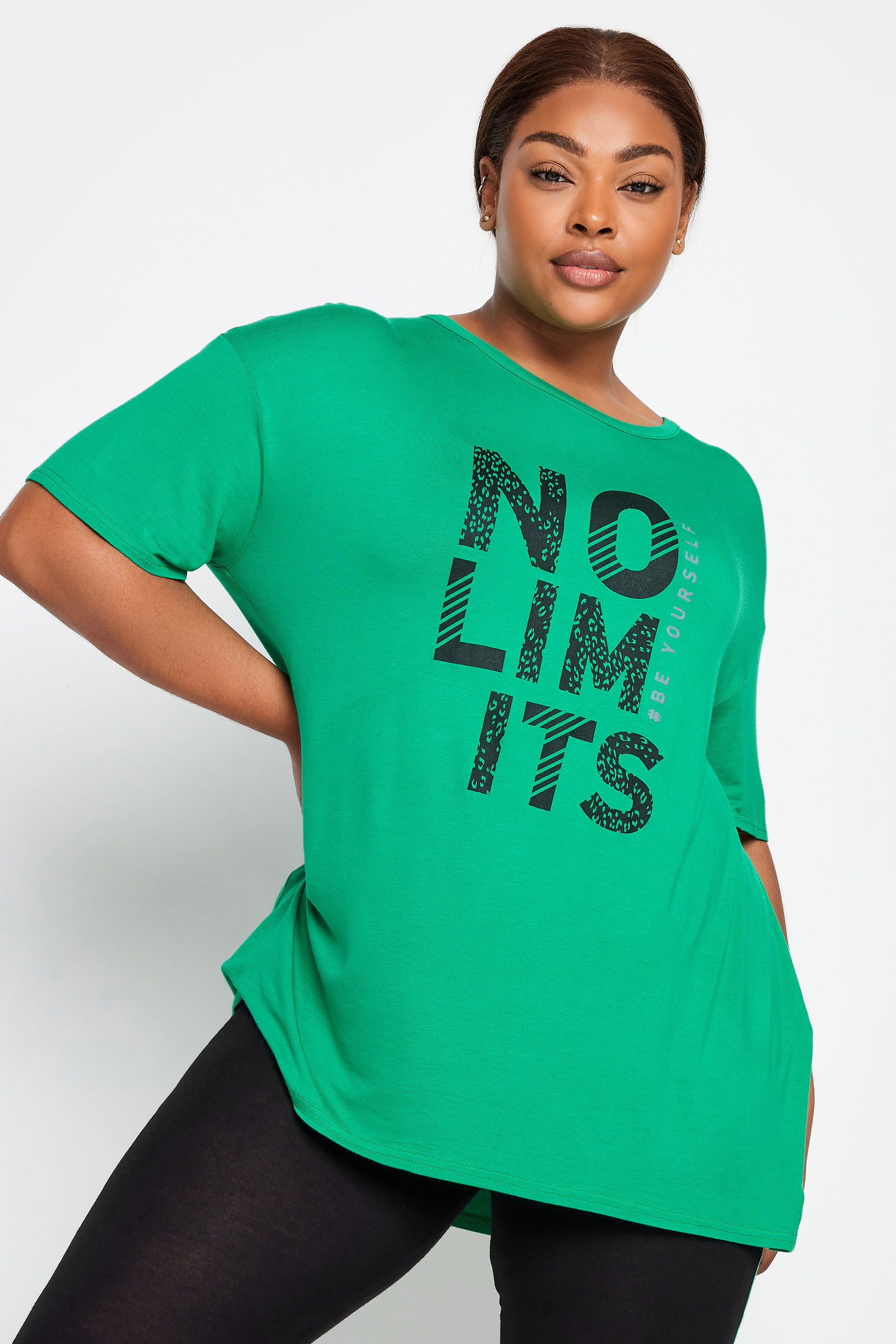 YOURS ACTIVE Plus Size Green 'No Limits' Slogan Top | Yours Clothing 1