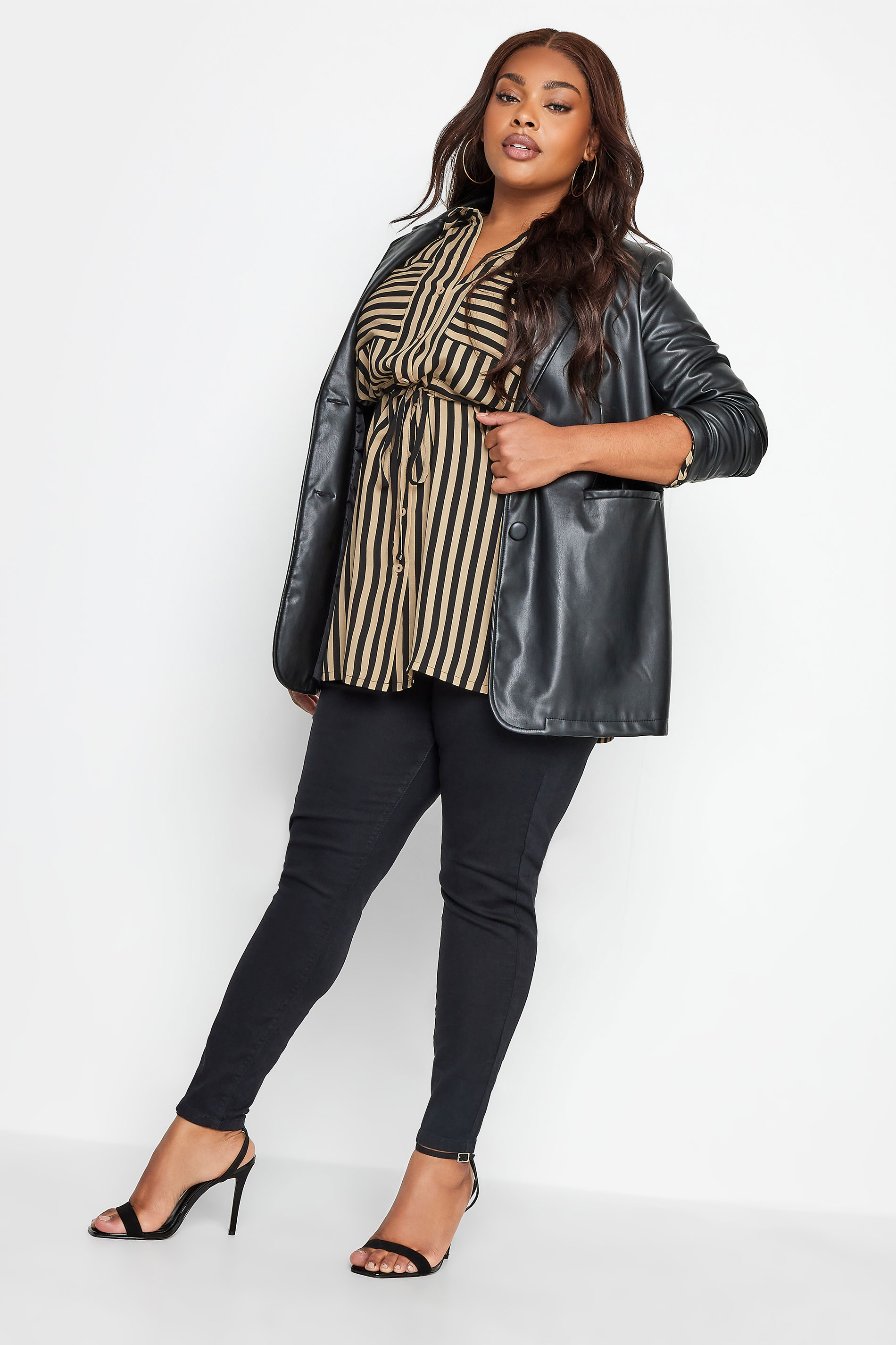 YOURS Plus Size Beige Brown Stripe Print Utility Tunic Shirt | Yours Clothing 2