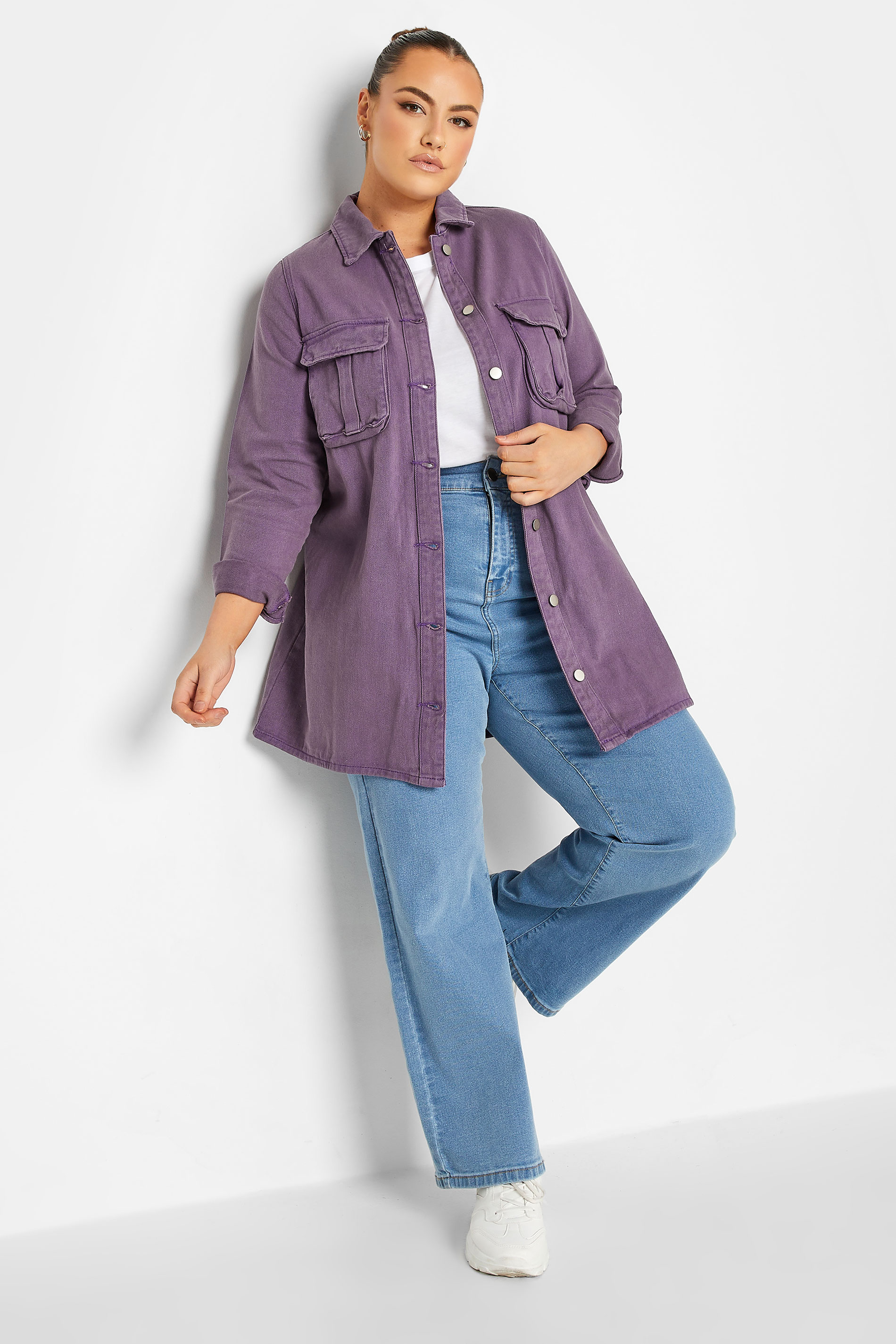 LIMITED COLLECTION Plus Size Purple Longline Denim Jacket