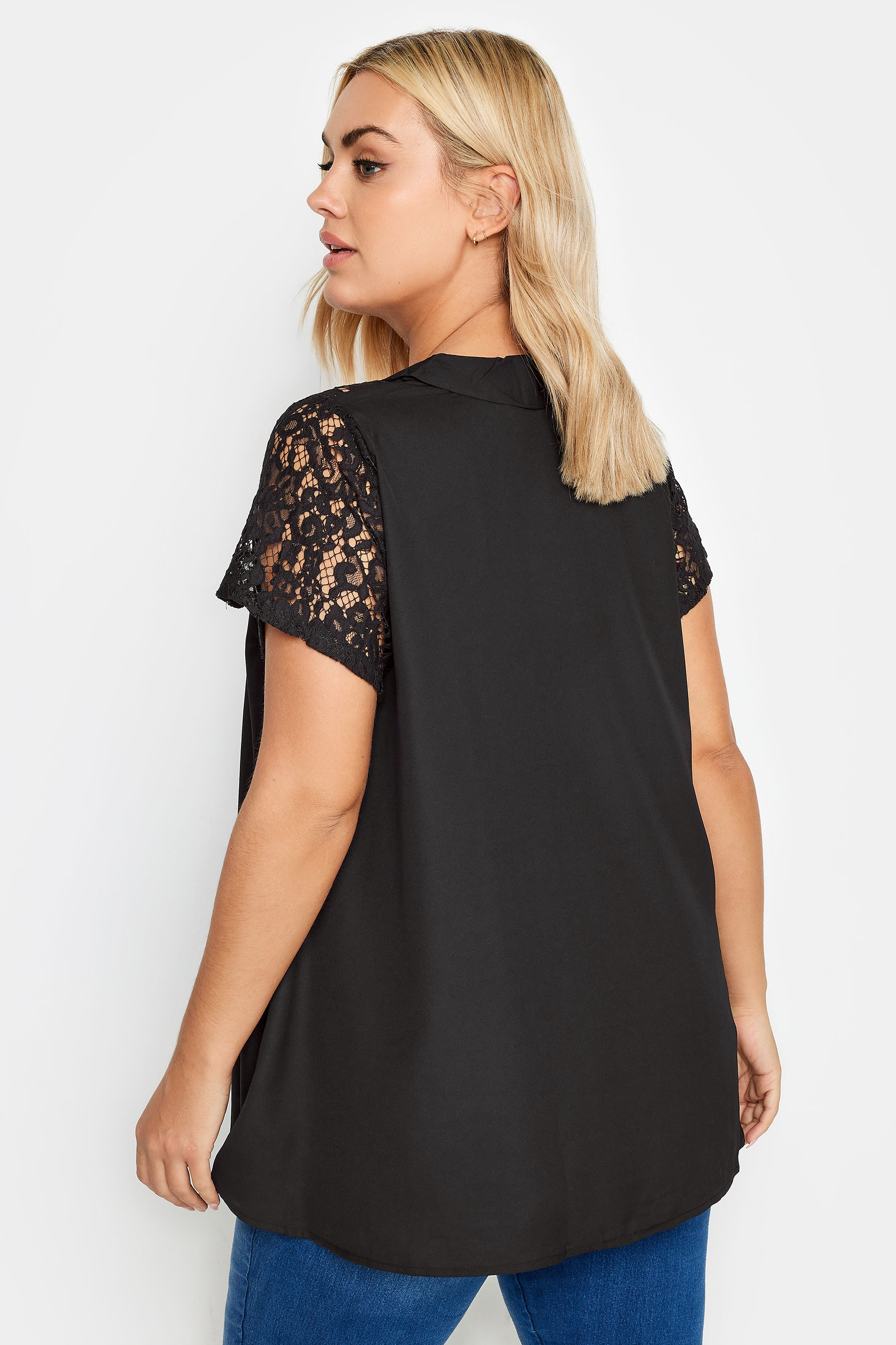 YOURS Plus Size Black Lace Insert Blouse | Yours Clothing 3