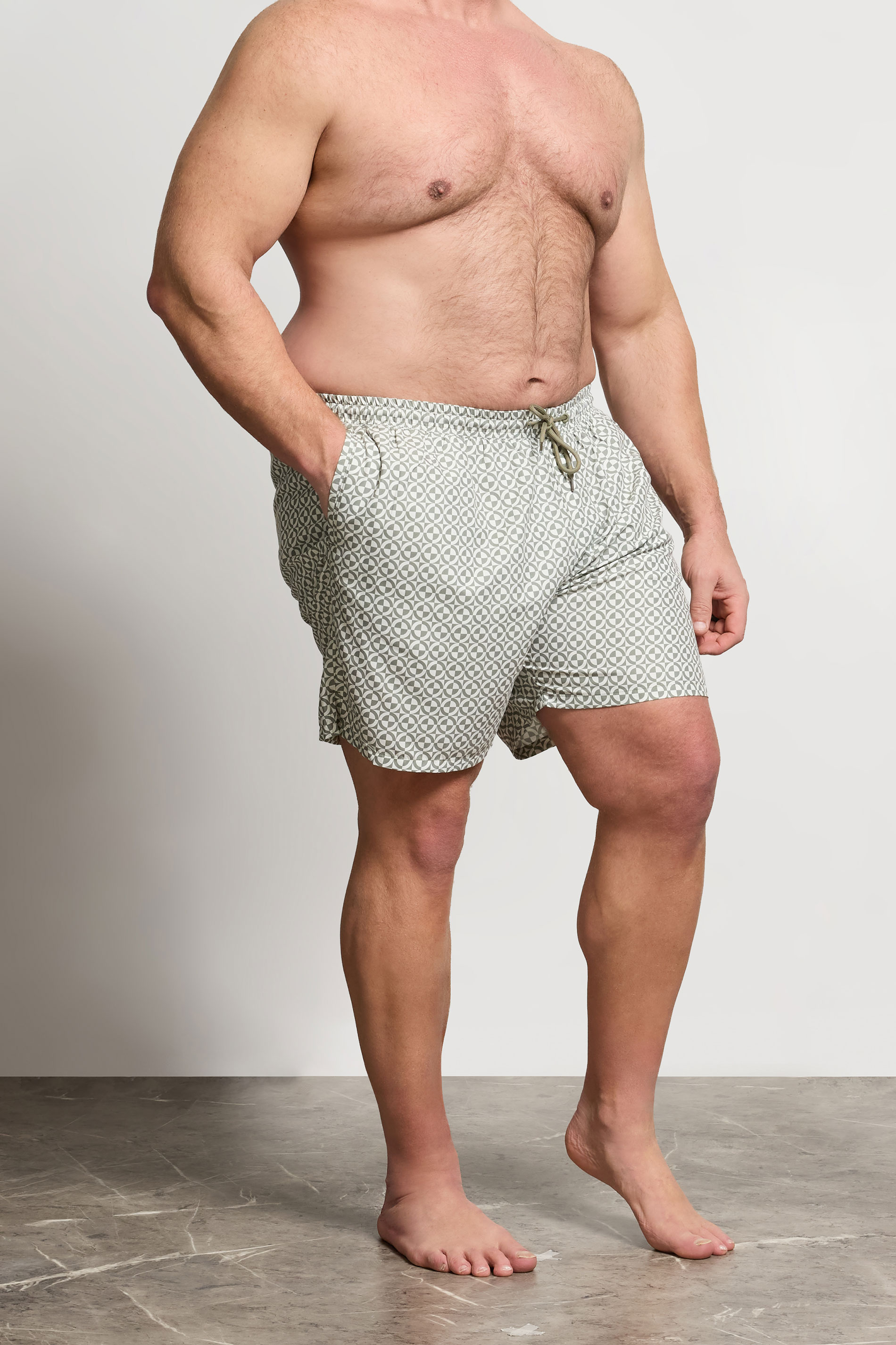 BadRhino Big & Tall Green & White Geometric Swim Shorts | BadRhino 1
