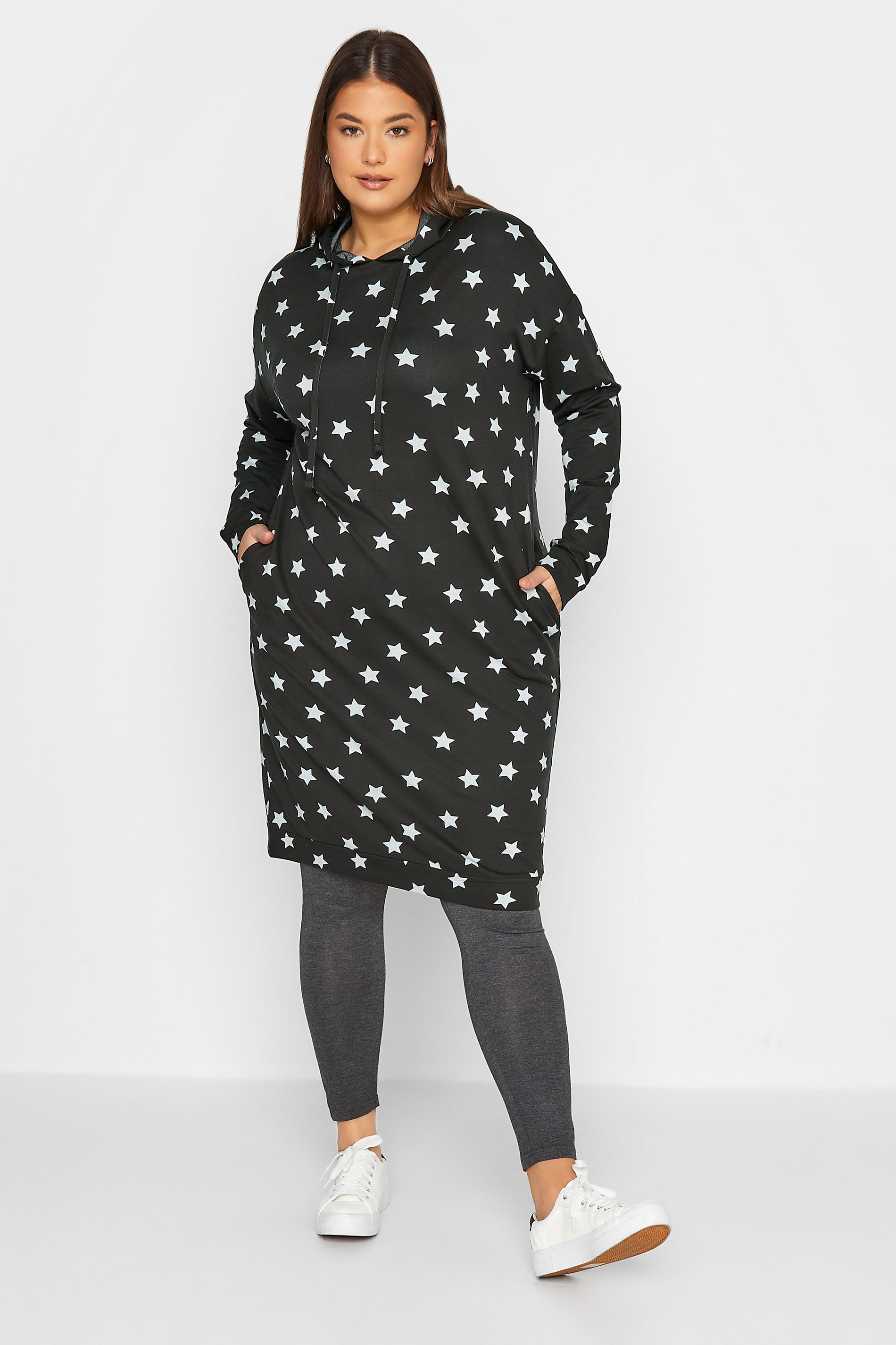 Tall Women's LTS Black Star Print Hoodie Dress | Long Tall Sally 1