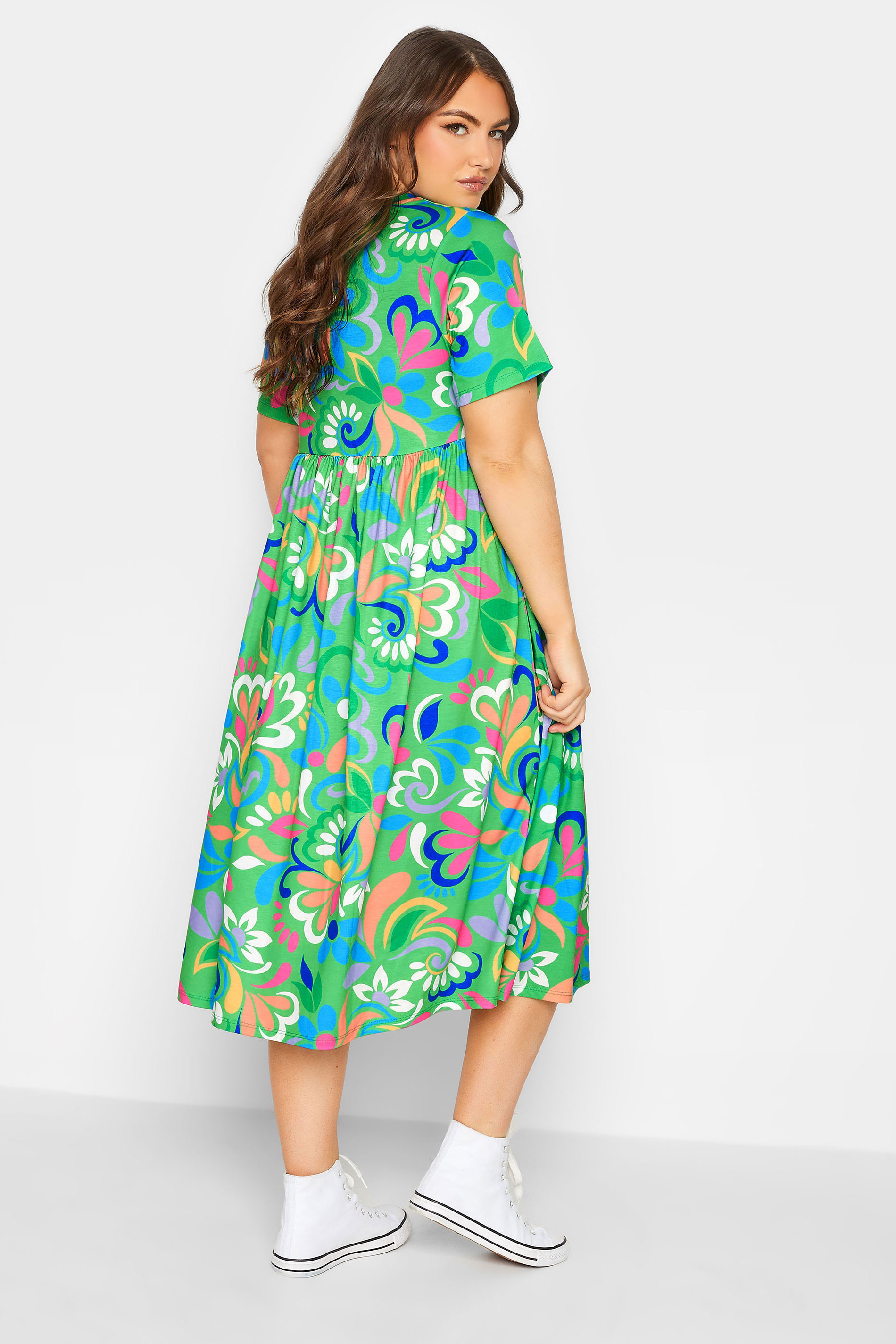 YOURS Curve Plus Size Green Abstract Print Smock Dress | Yours Clothing  3