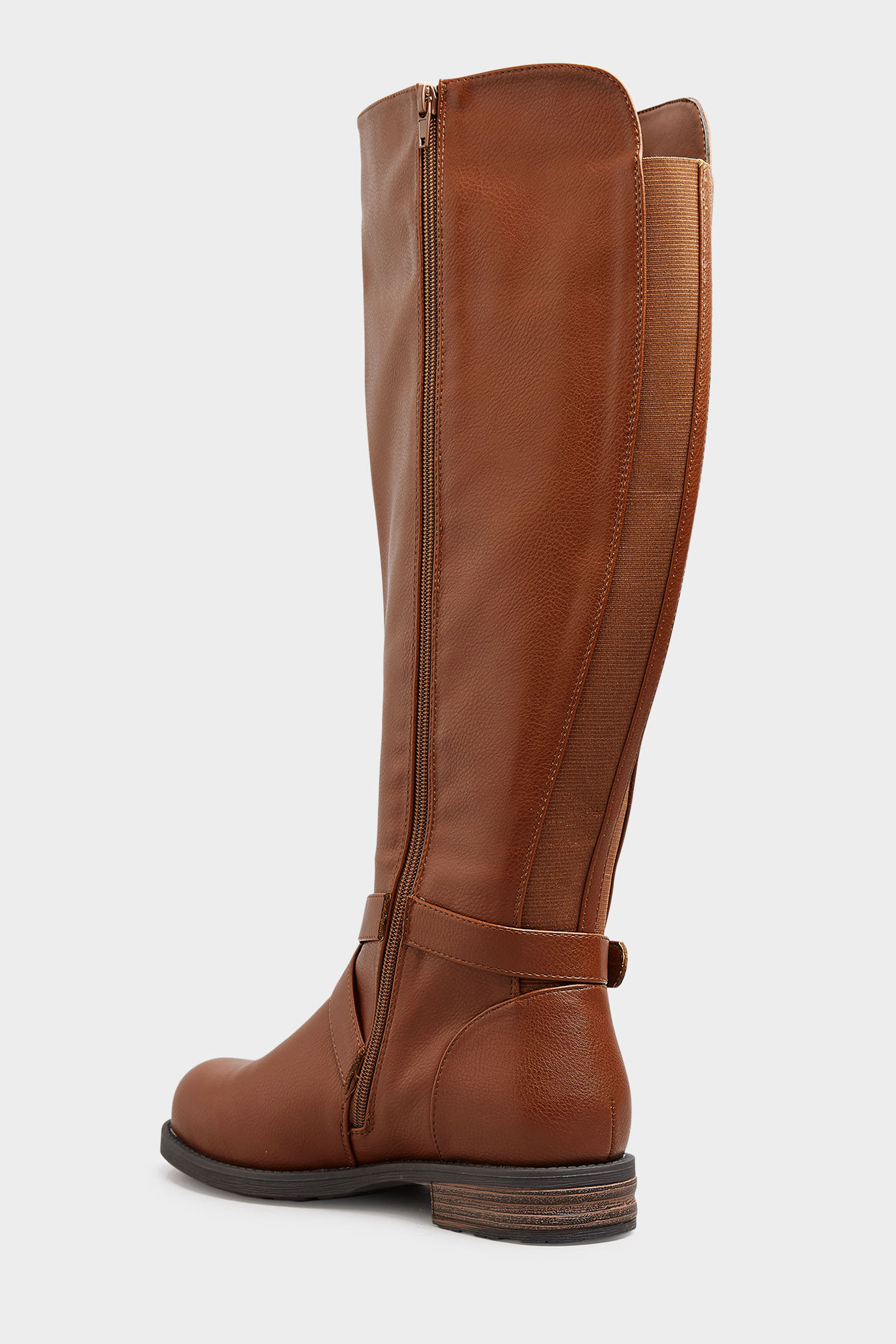 Brown Faux Leather Buckle Knee High Boots In Wide E Fit And Extra Wide Eee Fit Yours Clothing