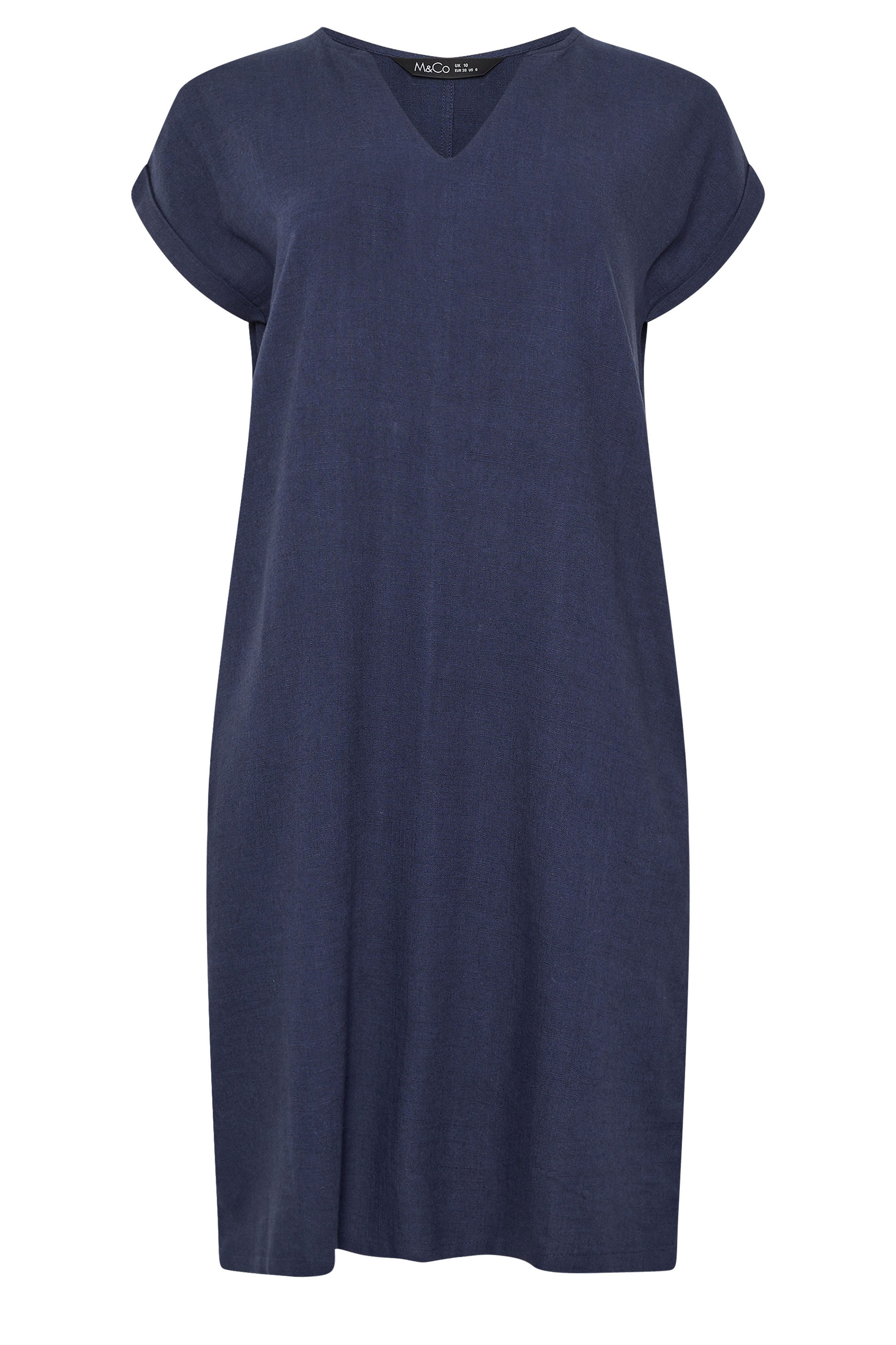 M&Co Navy Blue Notch Neck Linen Dress | M&Co 6