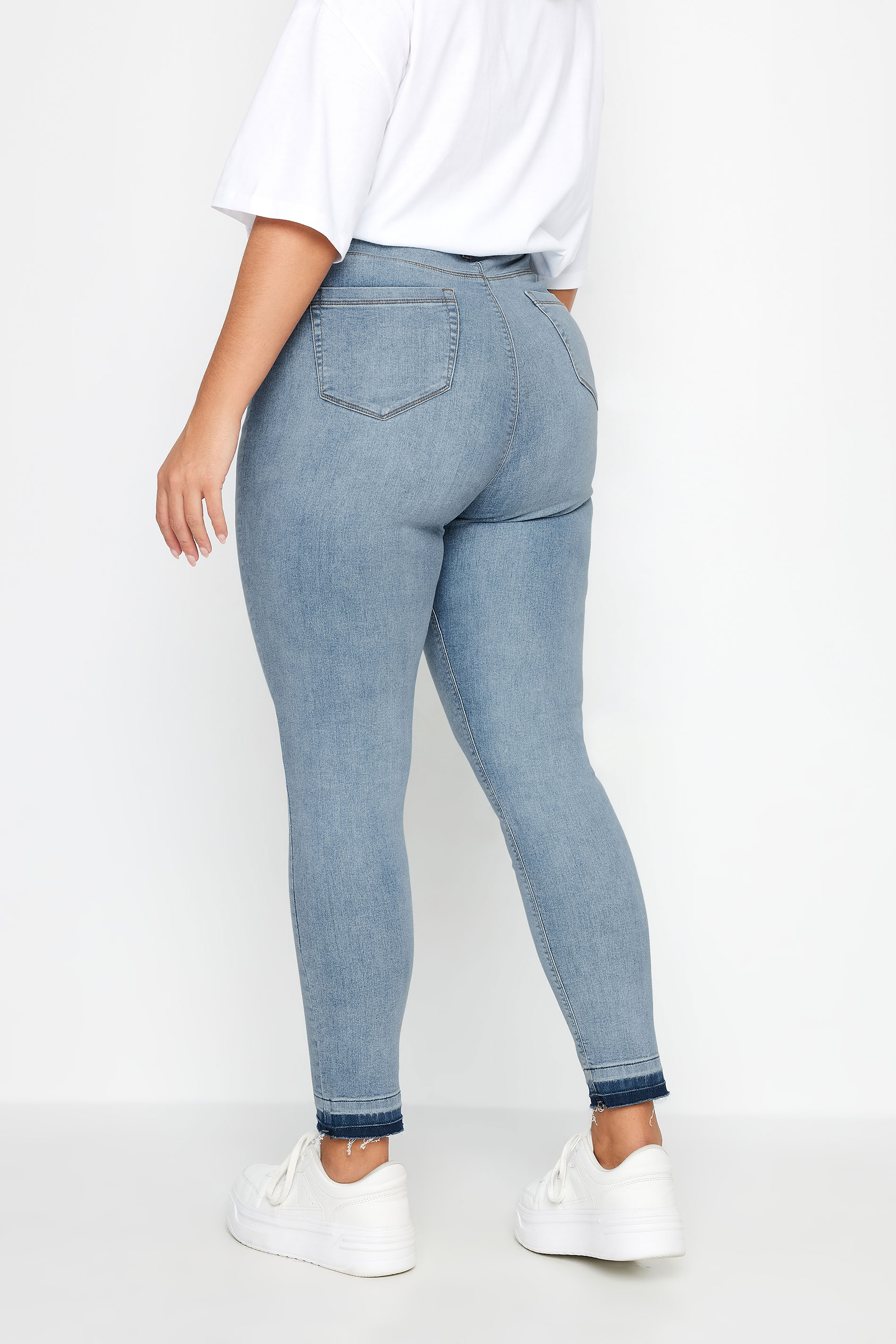 YOURS FOR GOOD Plus Size Light Blue Turn Up GRACE Jeggings | Yours Clothing 3