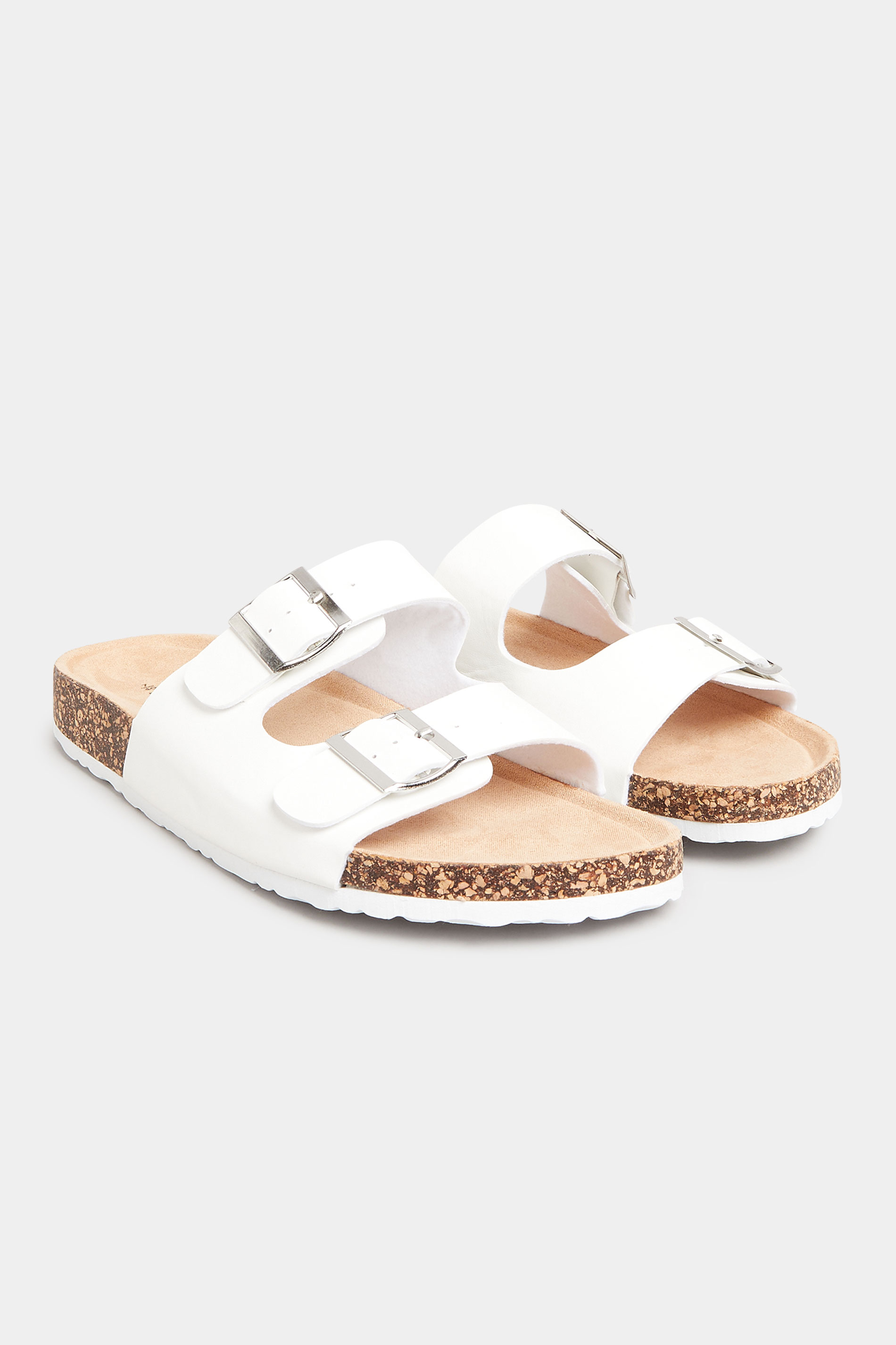 Grande taille  Sandals Grande taille  Flat Sandals | LTS White Buckle Strap Footbed Sandals In Standard D Fit - YA25181