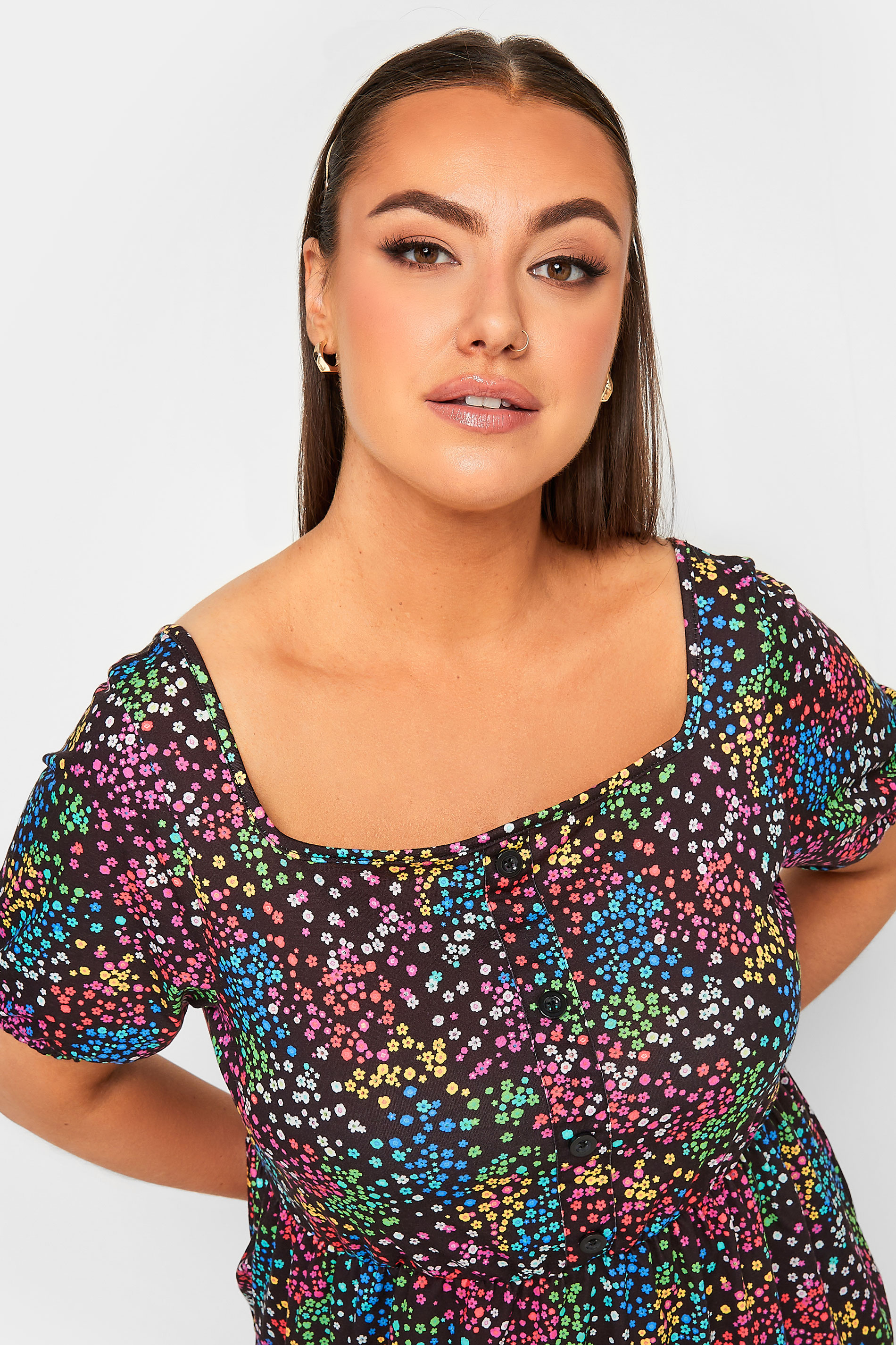 LIMITED COLLECTION Plus Size Black Ditsy Print Square Neck Top | Yours ...