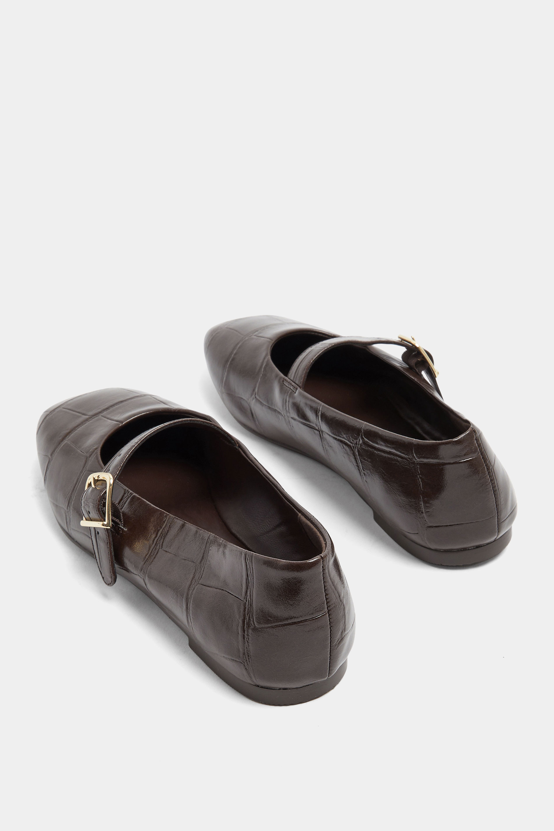 Chocolate Brown Croc Buckle Detail Mary Jane Flats In Wide E Fit | Yours Clothing 3