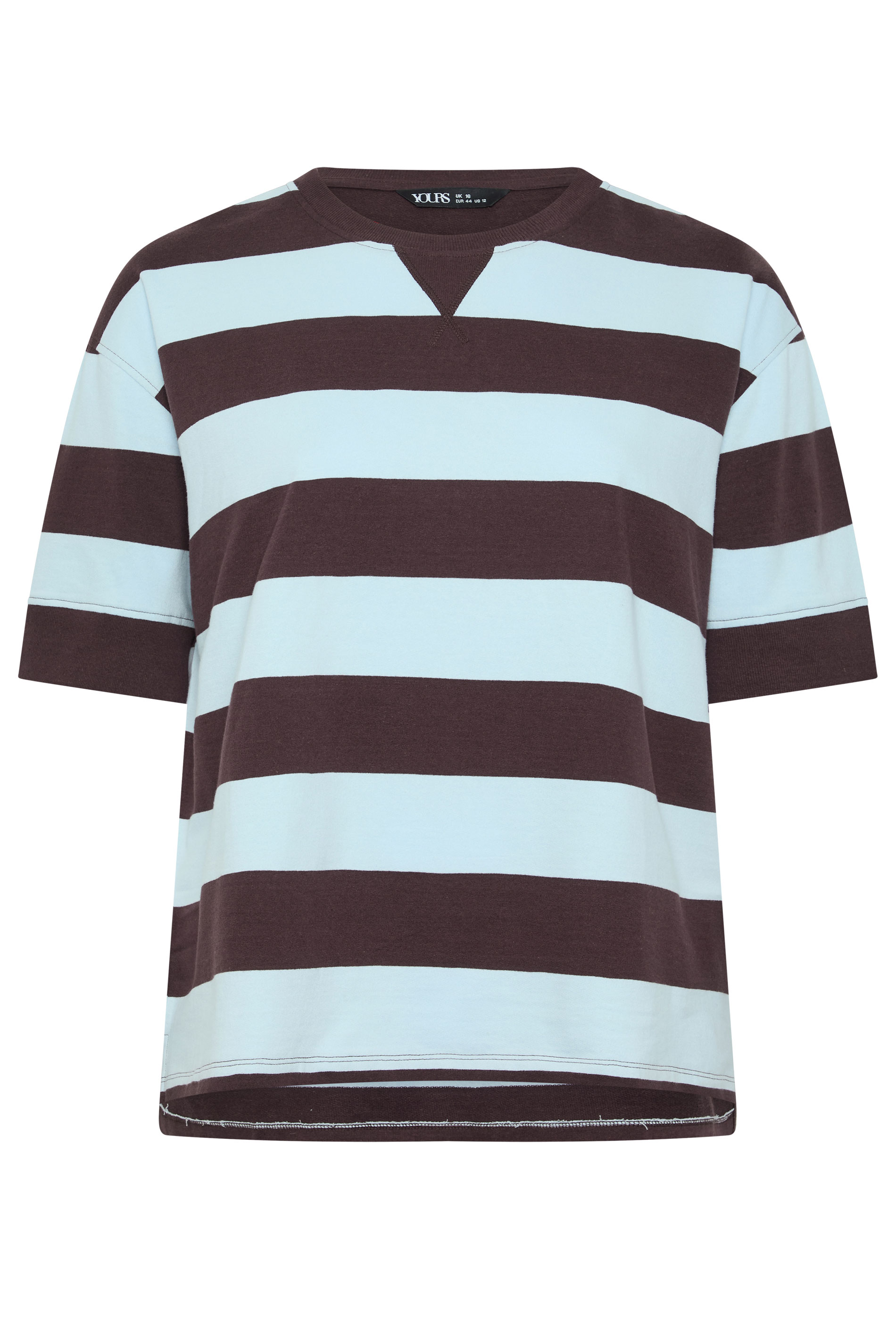 YOURS Plus Size Chocolate Brown & Blue Stripe Heavyweight T-Shirt | Yours Clothing 1