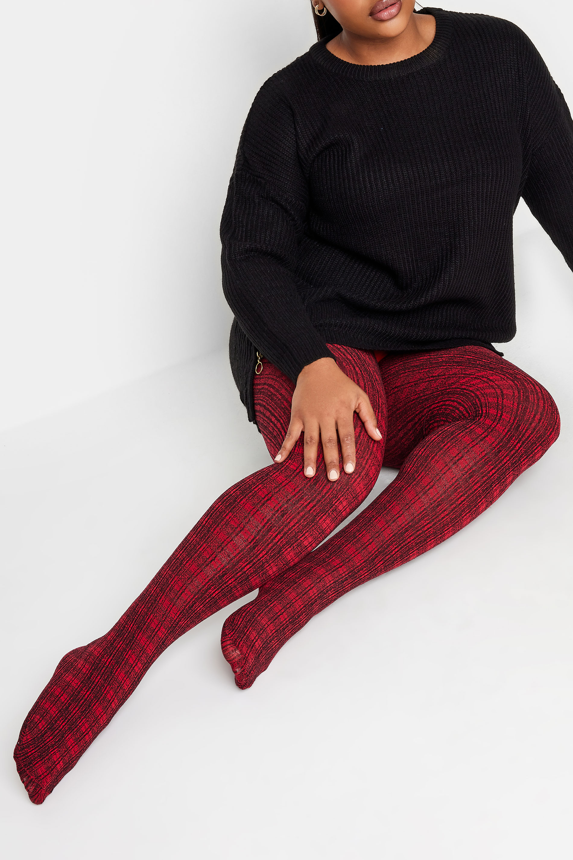 YOURS Curve Red Tartan Print Tights | Yours Clothing 1