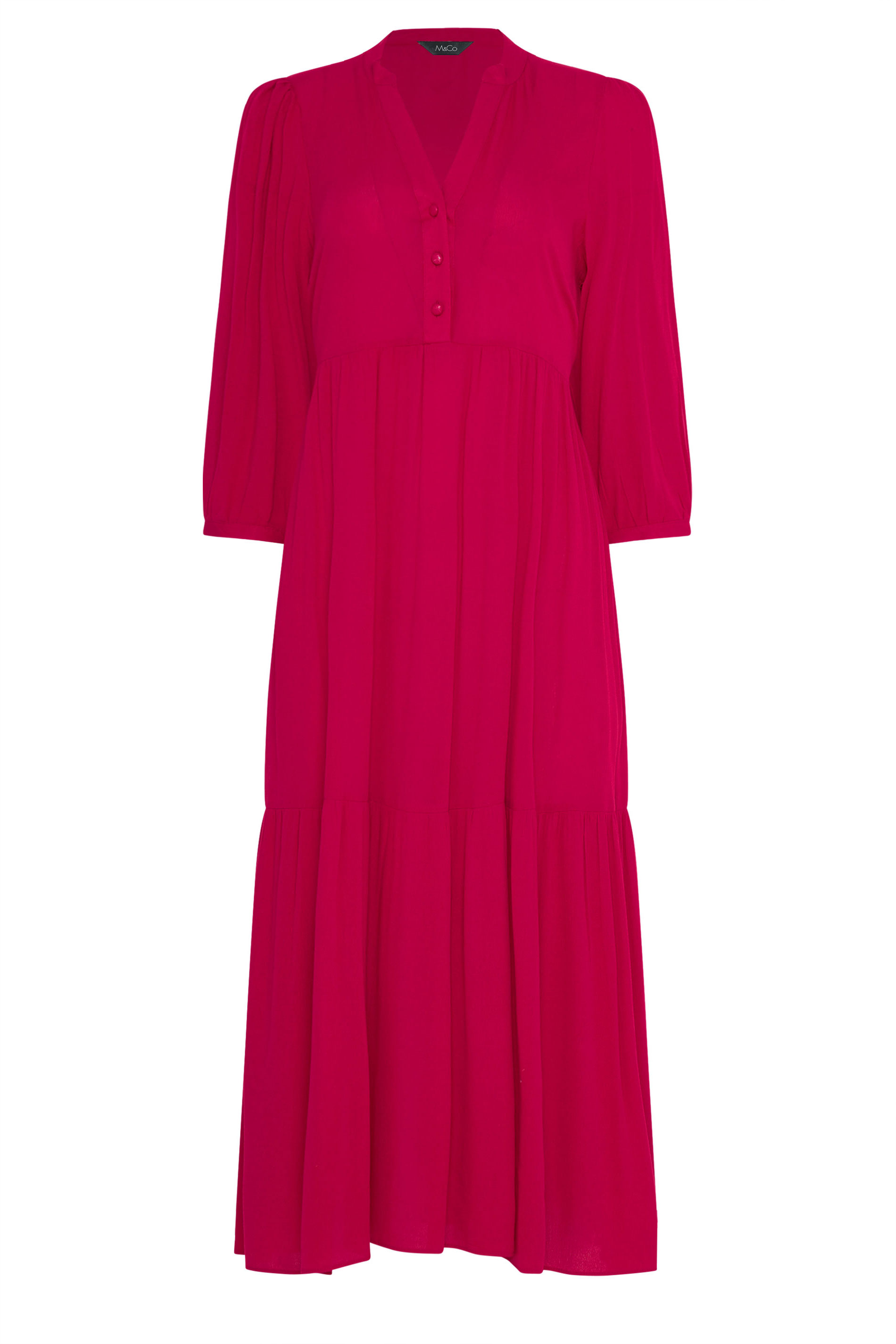 M&Co Red Tiered Half Placket Maxi Dress | M&Co 5