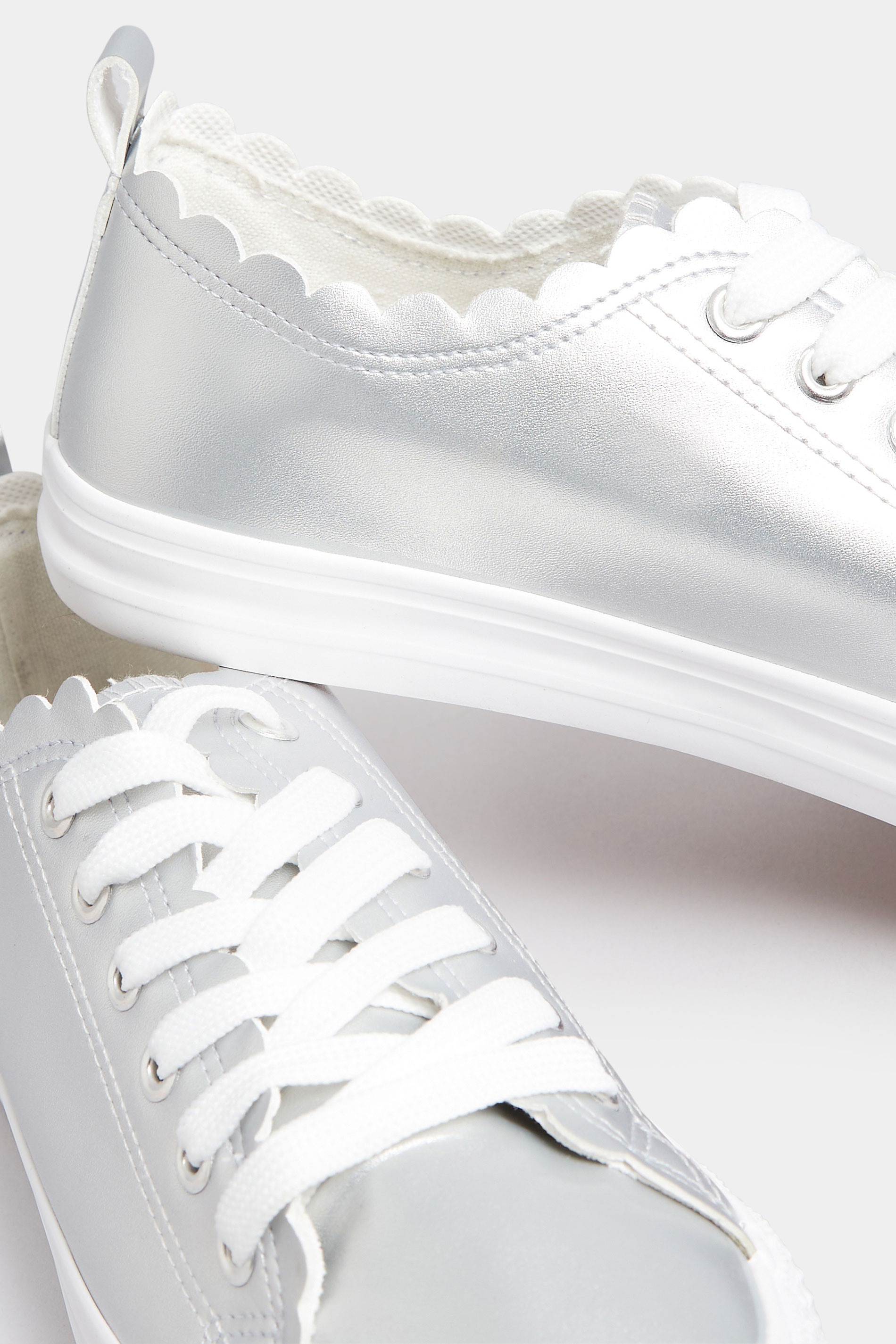 Silver Scalloped Edge Trainers In Wide E Fit | Yours Clothing