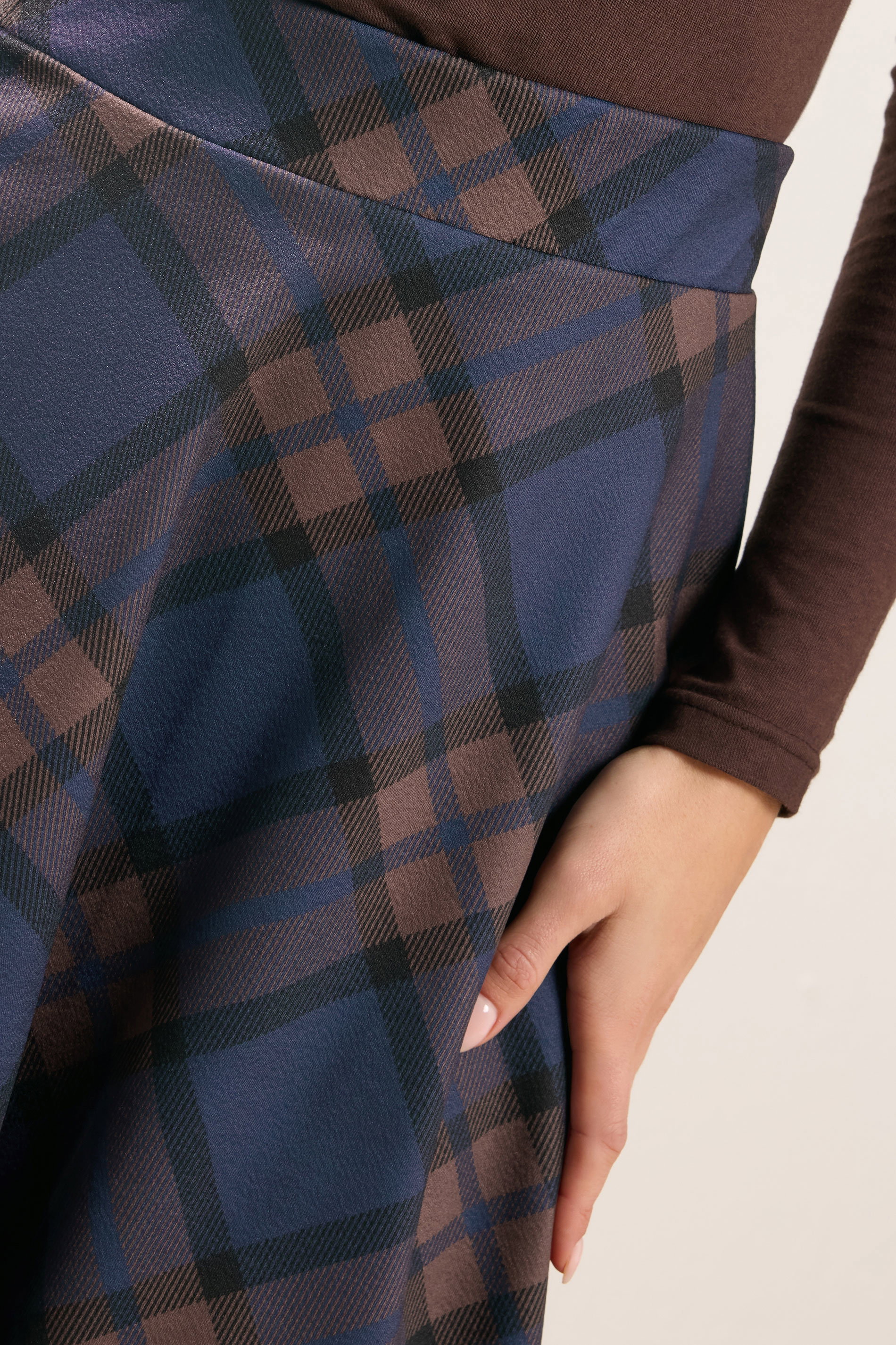PixieGirl Petite Women's Brown & Blue Check Midi Skirt | PixieGirl 4