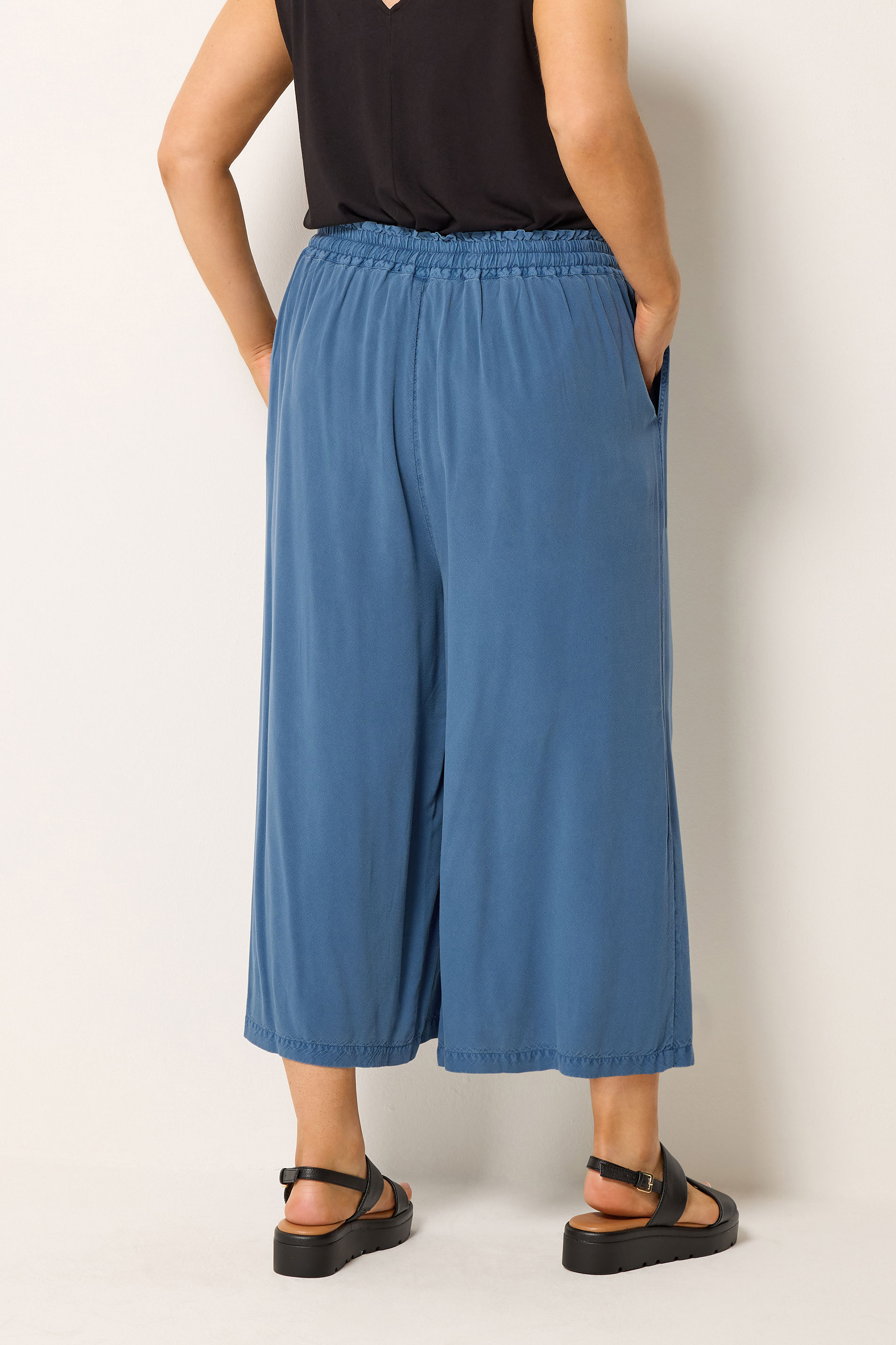 YOURS Plus Size Mid Blue Chambray Culottes | Yours Clothing 2