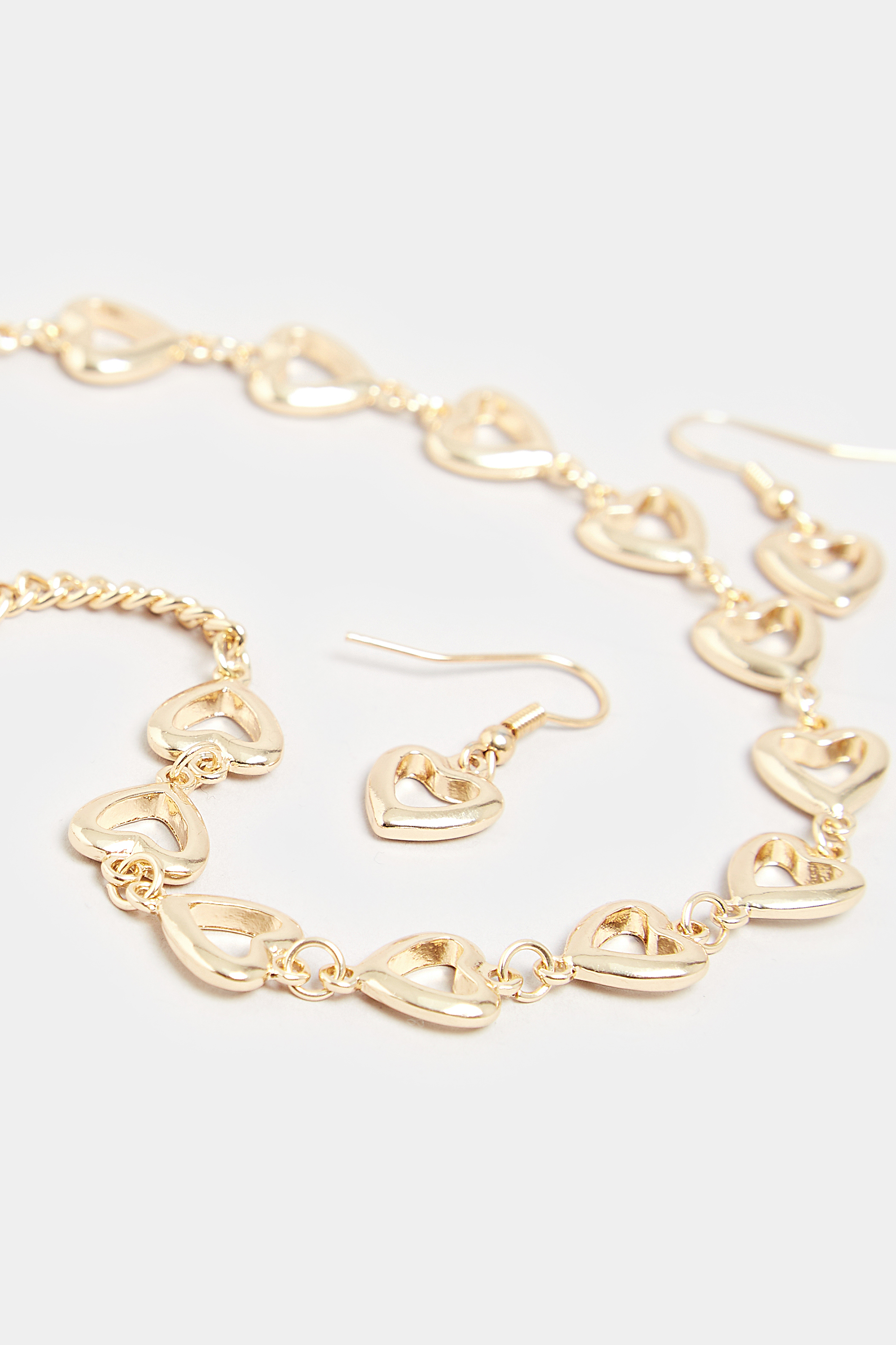 2 PACK Gold Heart Necklace & Earring Set | Yours Clothing  3