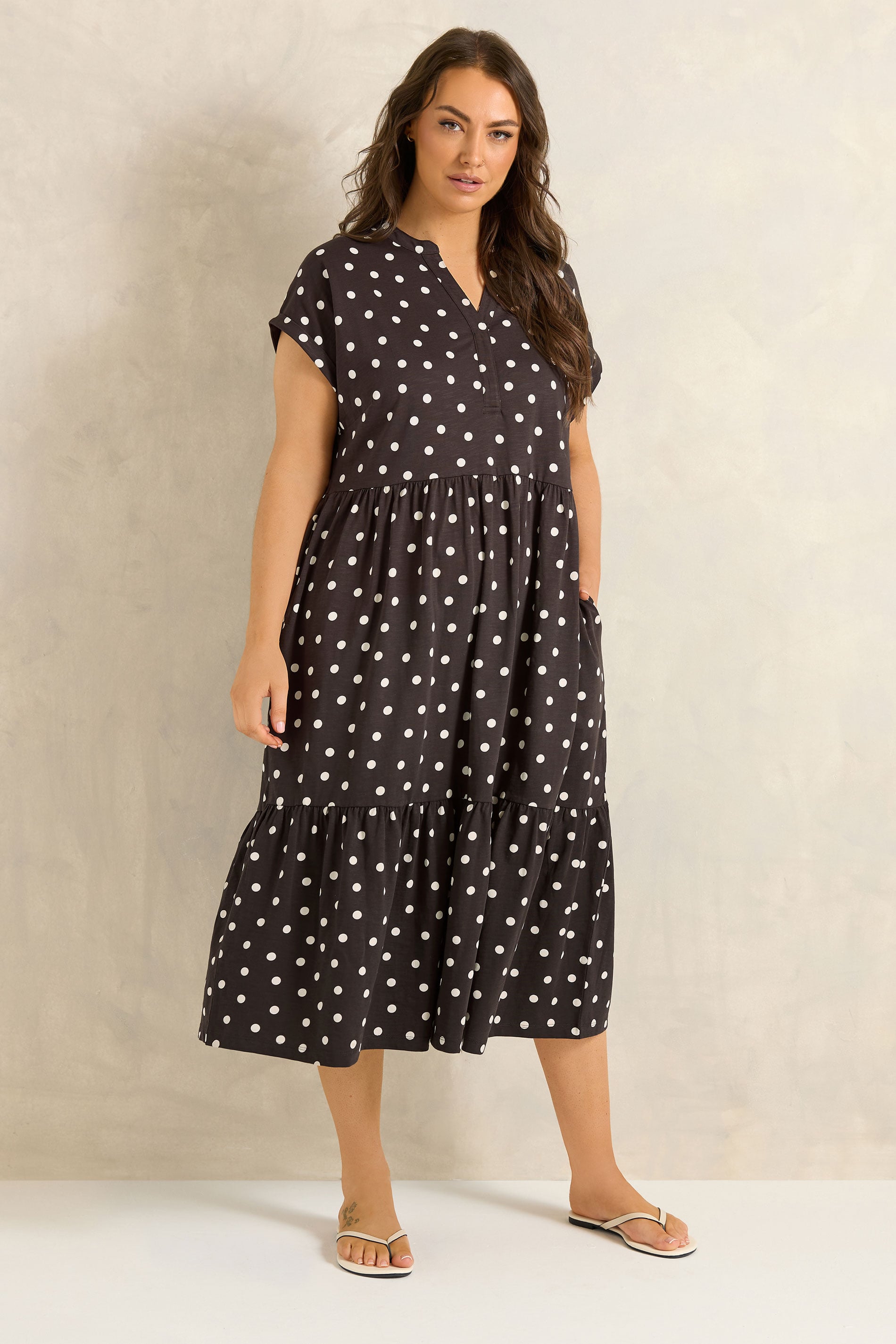 EVANS Plus Size Chocolate Brown Cotton Spot Dress | Evans 1