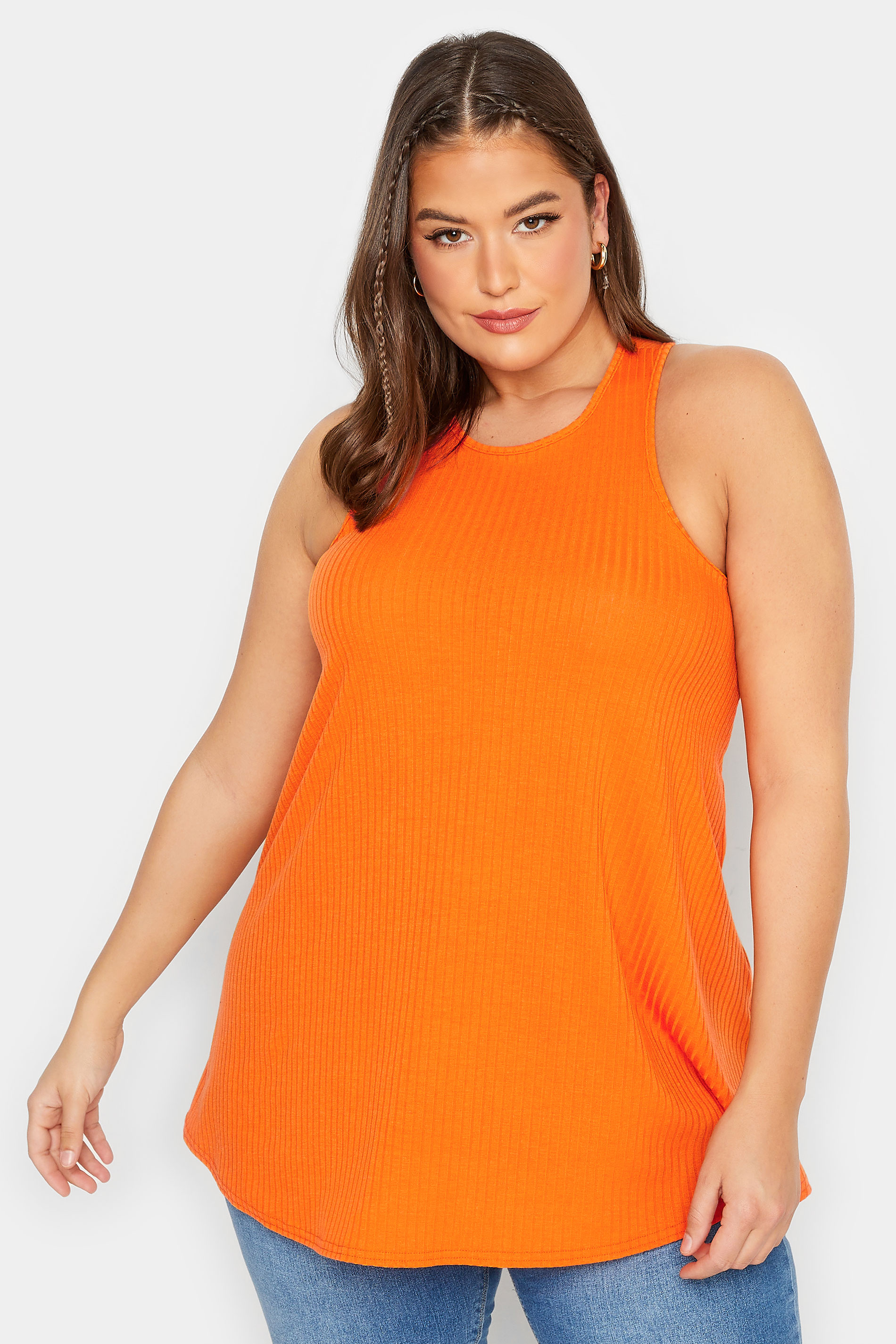 LIMITED COLLECTION Plus Size Orange Ribbed Racer Cami Vest Top | Yours Clothing  1