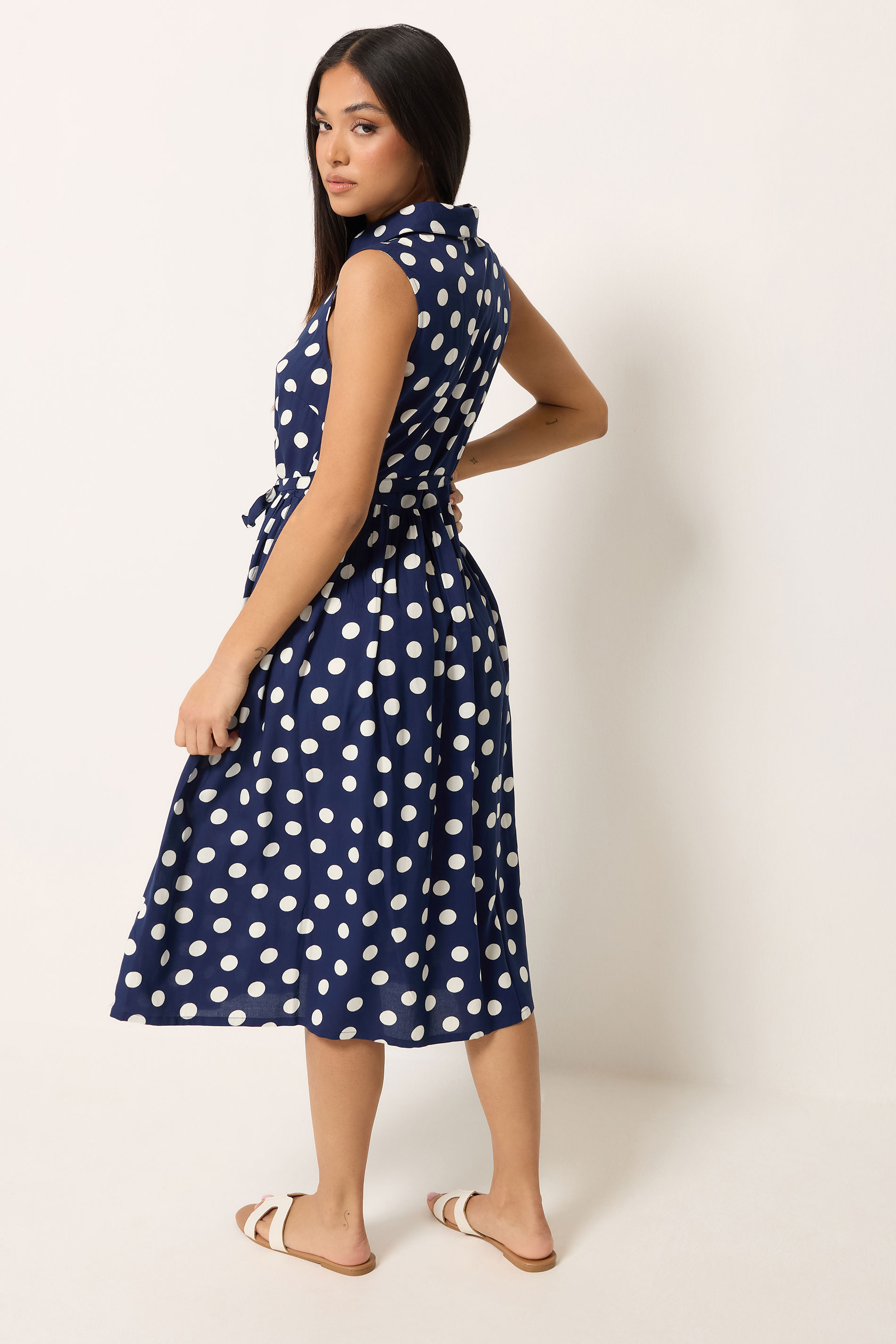 M&Co Petite Navy Blue Polka Dot Shirt Dress | M&Co 2
