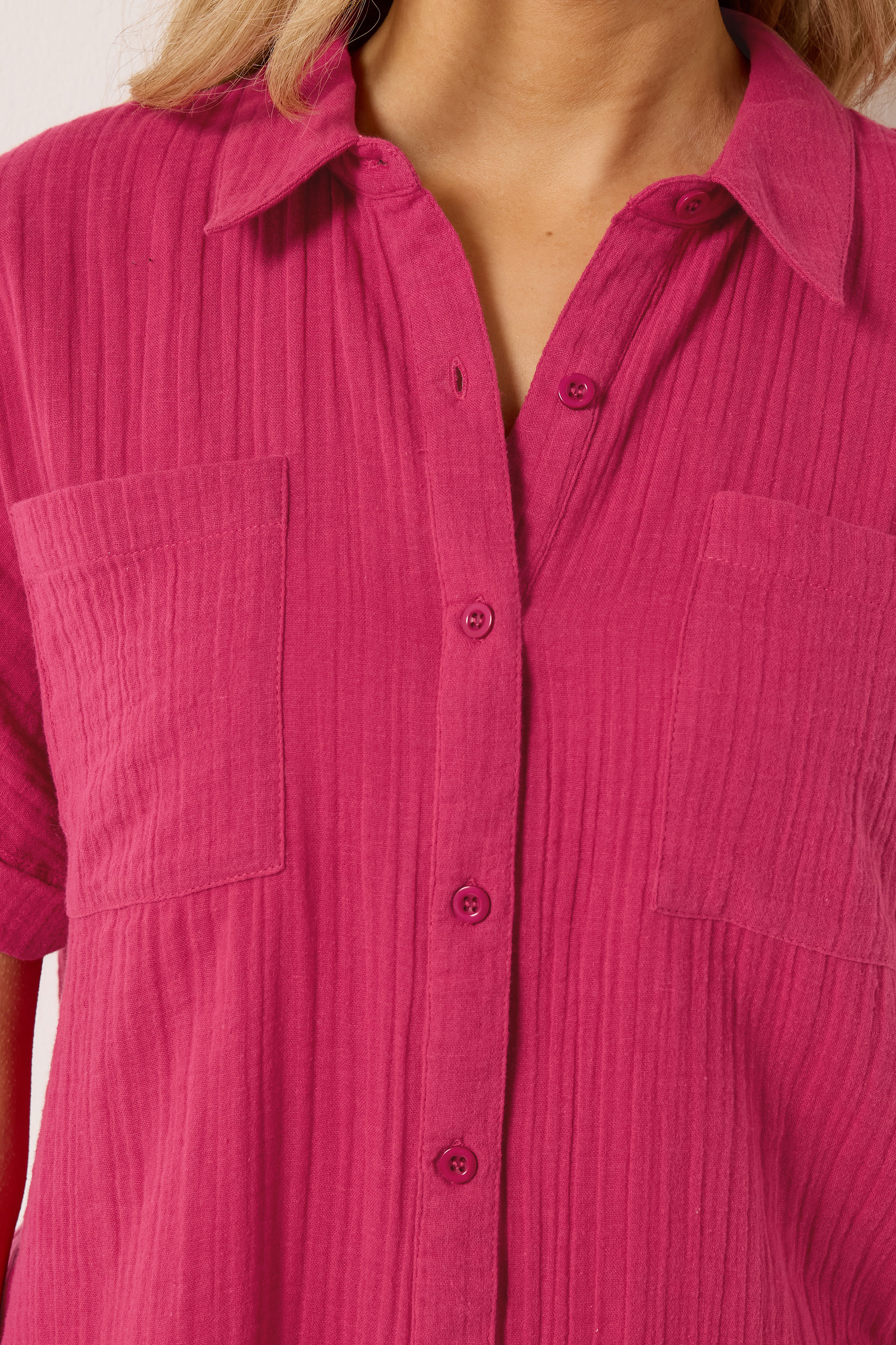 LTS Tall Women's Berry Red Cheesecloth Grown-On Sleeve Cotton Shirt | Long Tall Sally 4