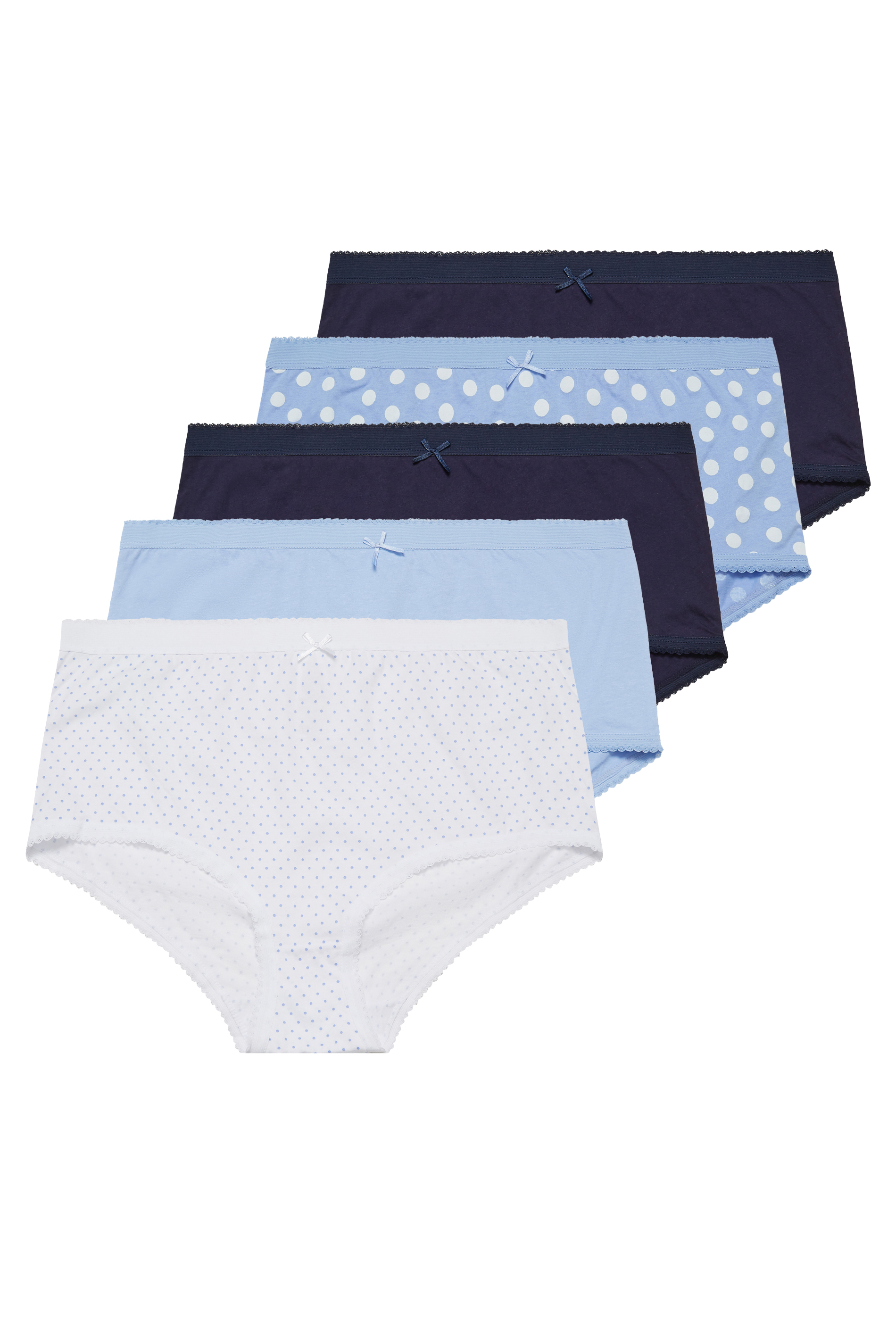 YOURS Plus Size Curve 5 PACK Light Blue Polka Dot Full Briefs | Yours Clothing  3