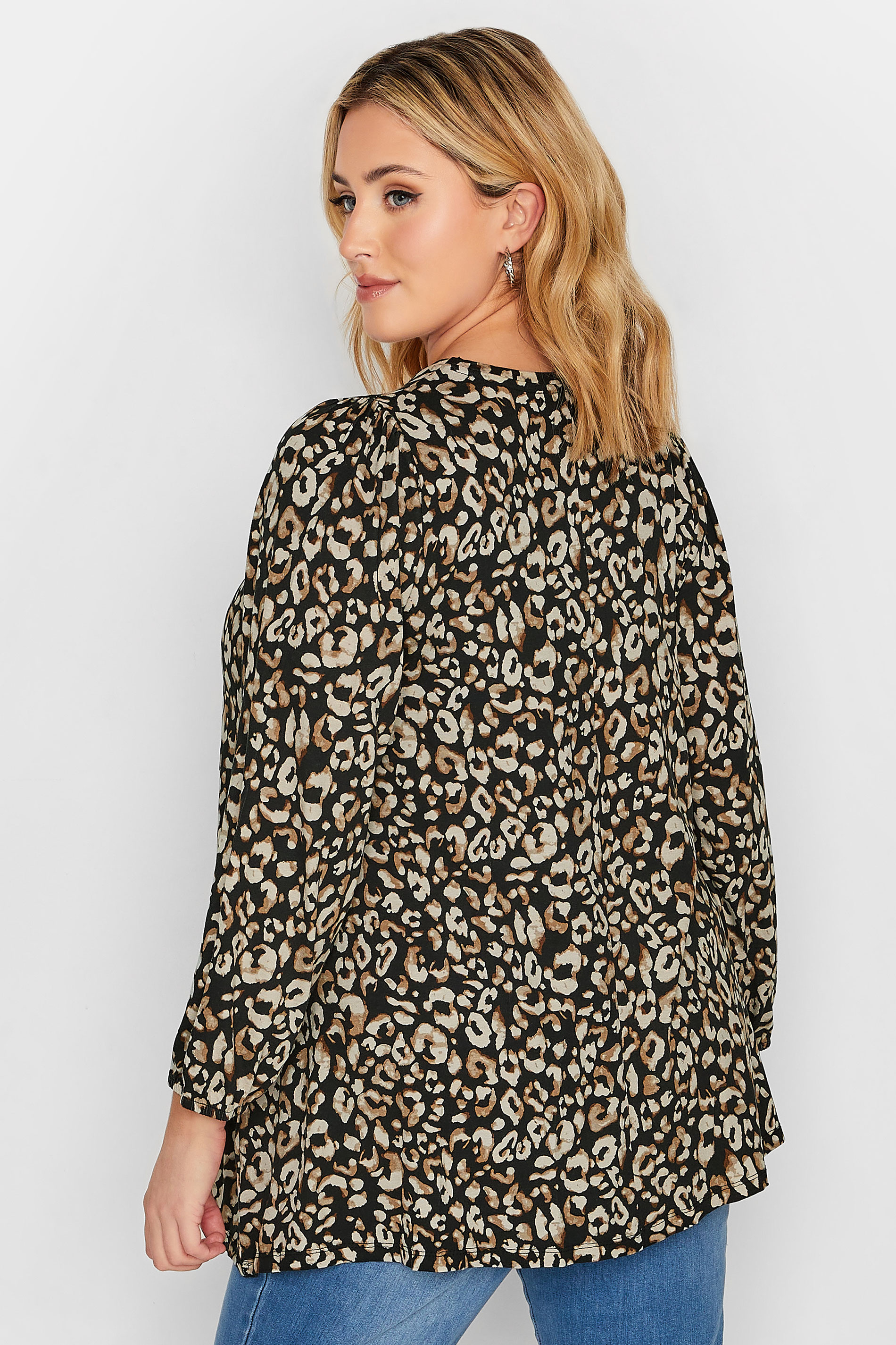 Plus Size Black Leopard Print Pleat Front Top | Yours Clothing 3