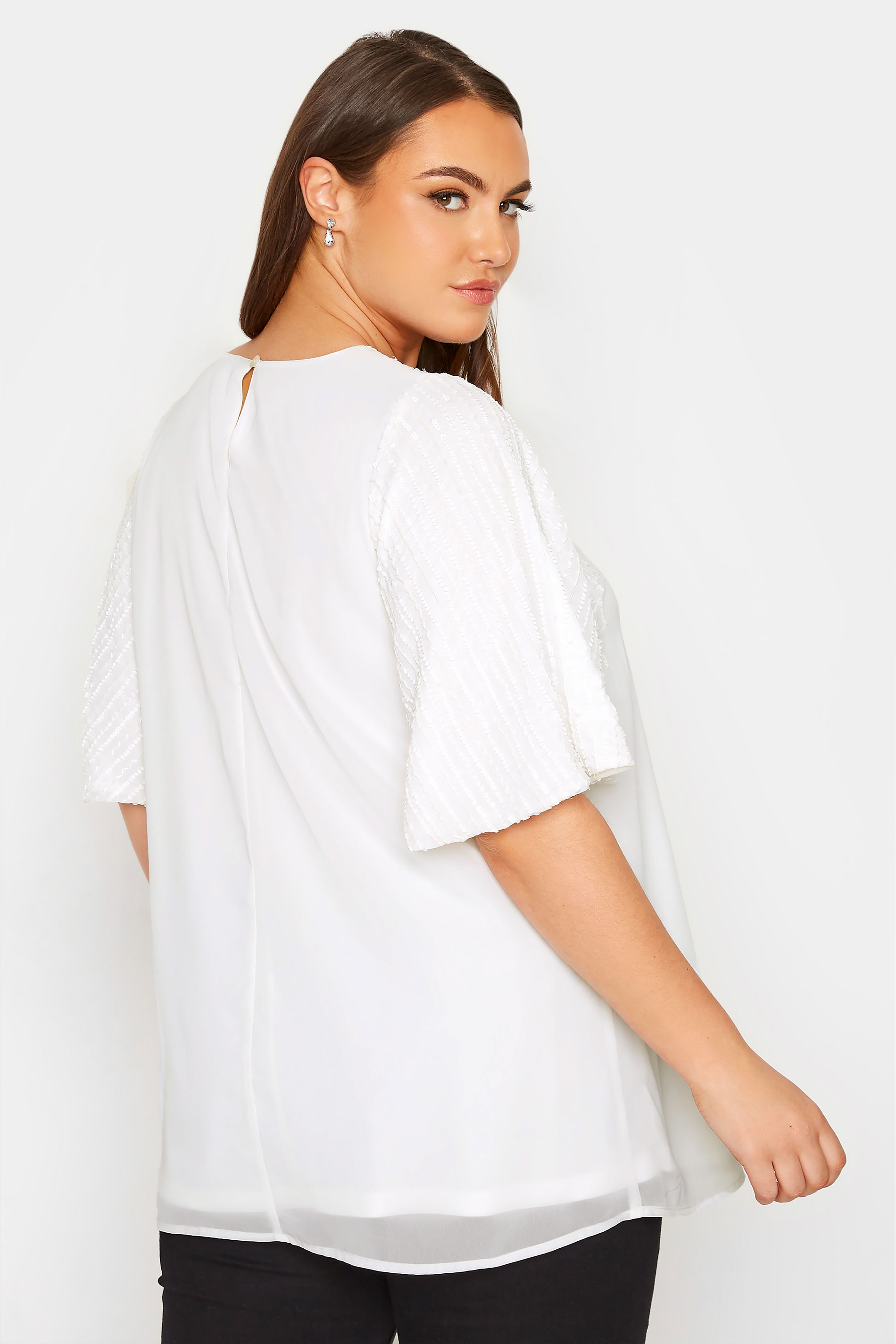 LUXE Plus Size White Sequin Hand Embellished Sweetheart Top | Yours Clothing  3