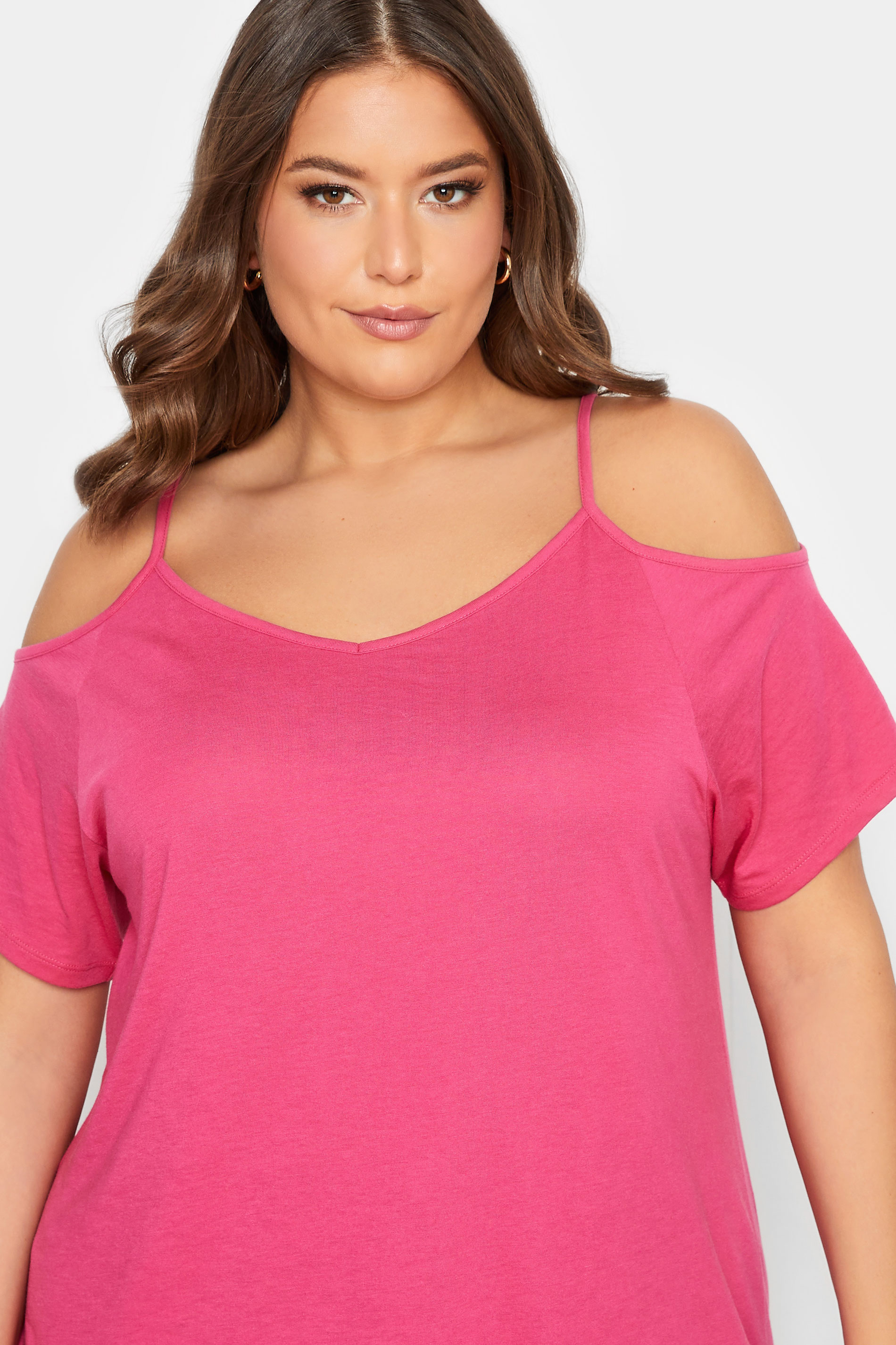 Yours Curve Plus Size Hot Pink Cold Shoulder T Shirt Yours Clothing