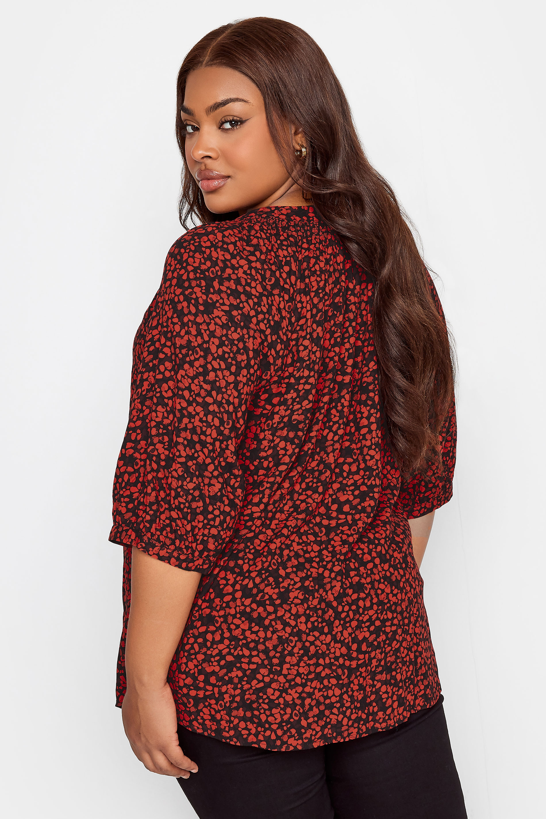 YOURS Curve Red Animal Print Notch Neck Blouse | Yours Clothing 3