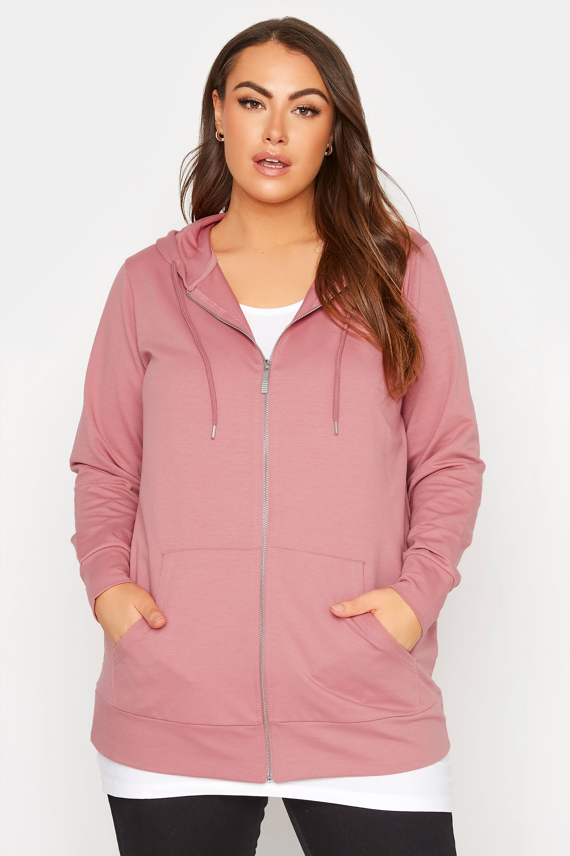 Plus Size Pink Zip Through Hoodie | Yours Clothing 1