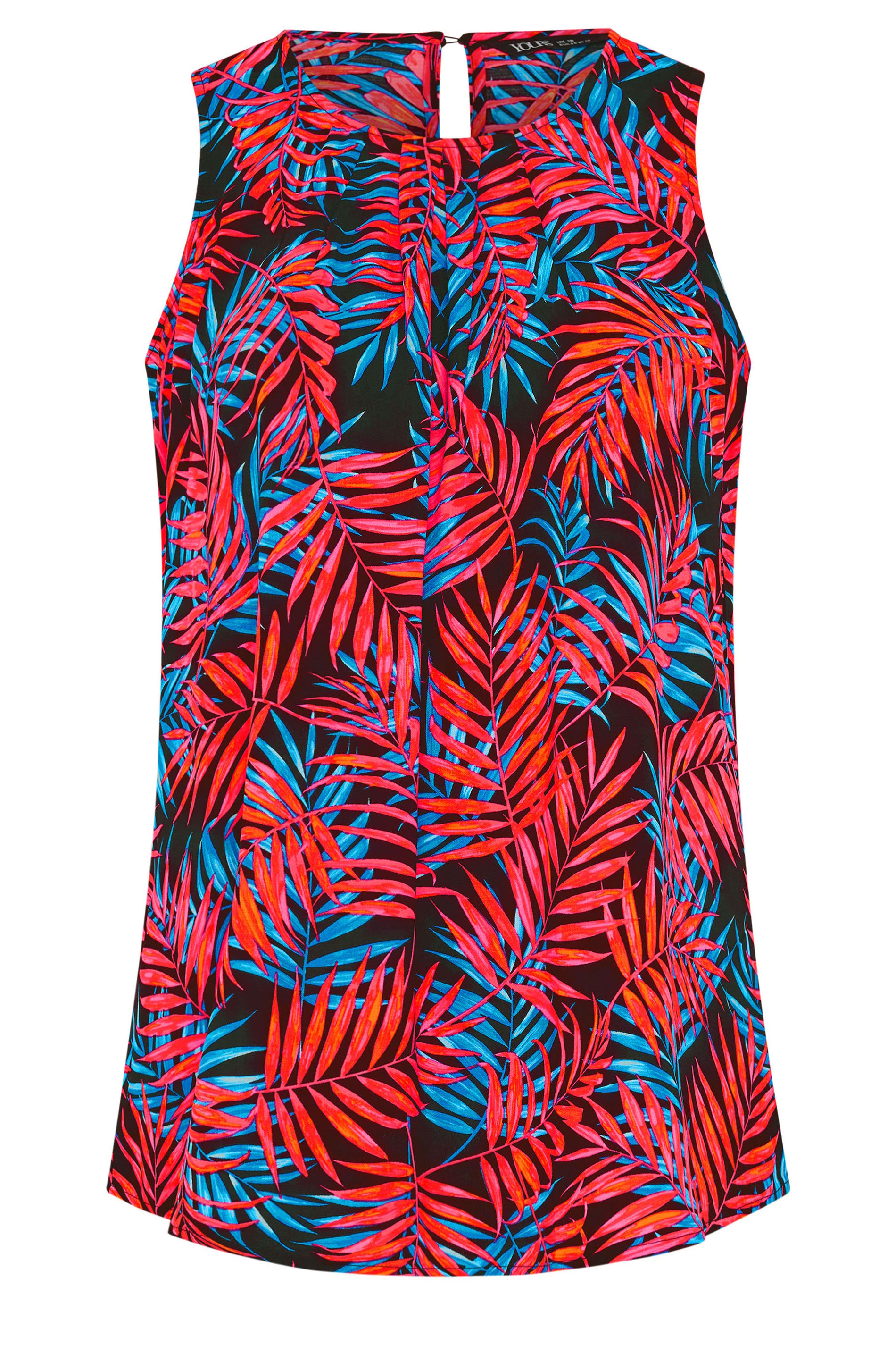 YOURS Plus Size Red Tropical Print Pleated Vest Top | Yours Clothing