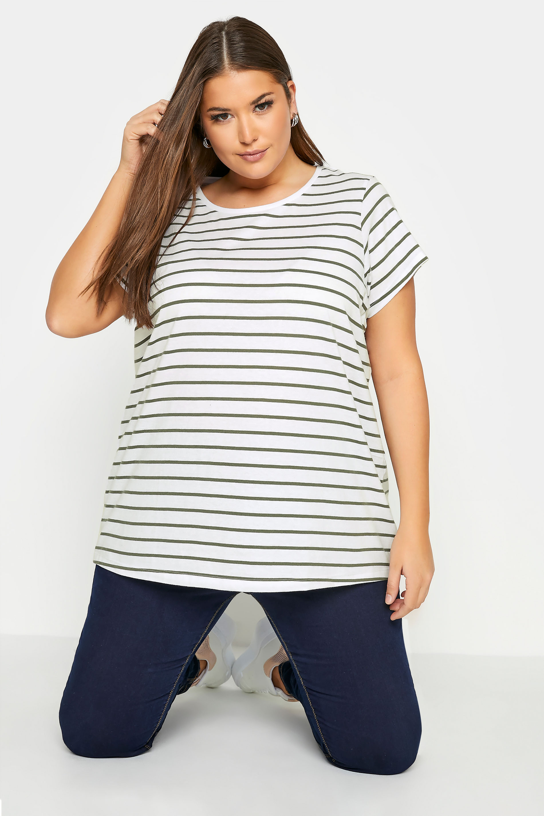 Curve White & Green Stripe Short Sleeve T-Shirt_A.jpg