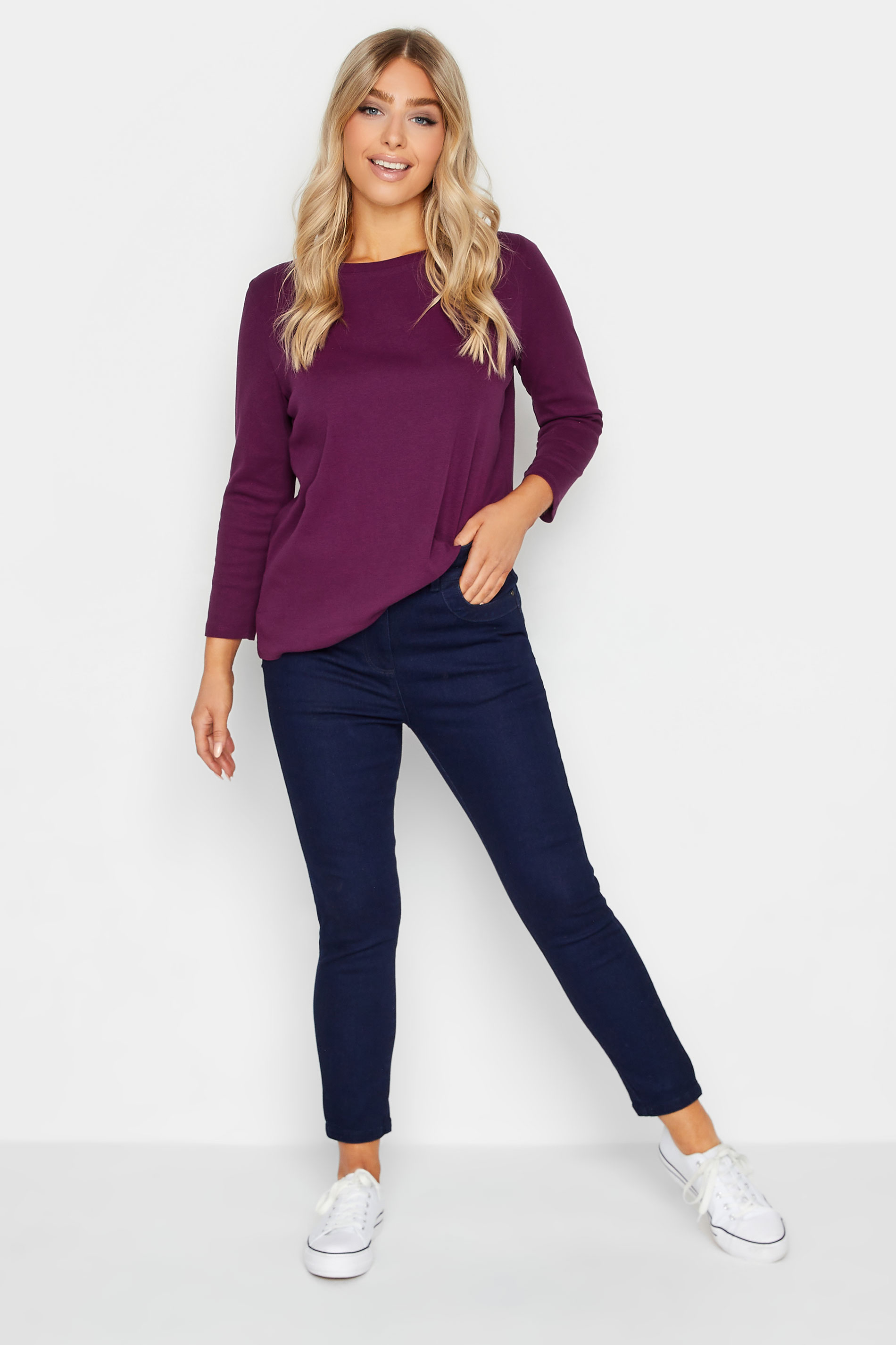 M&Co Purple Long Sleeve Cotton Blend Top | M&Co  2