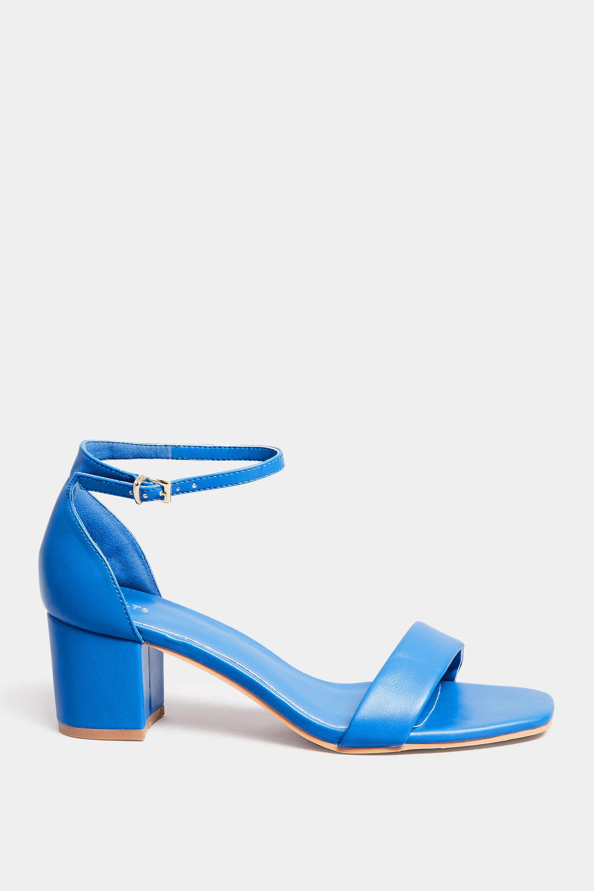 LTS Blue Faux Leather Block Heel Sandals In Standard Fit | Long Tall Sally 3