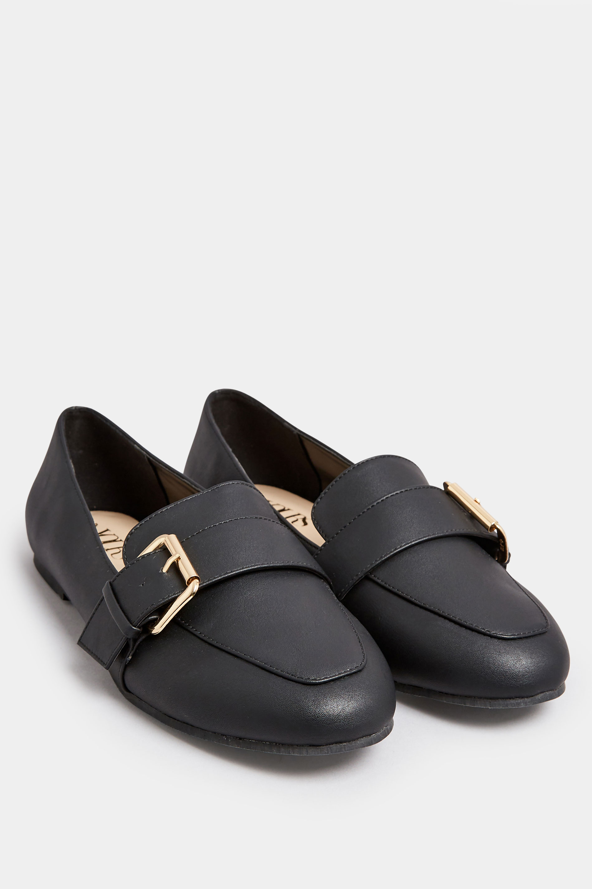Black Buckle Faux Leather Loafers In Wide E Fit & Extra Wide EEE Fit | Yours Clothing  2