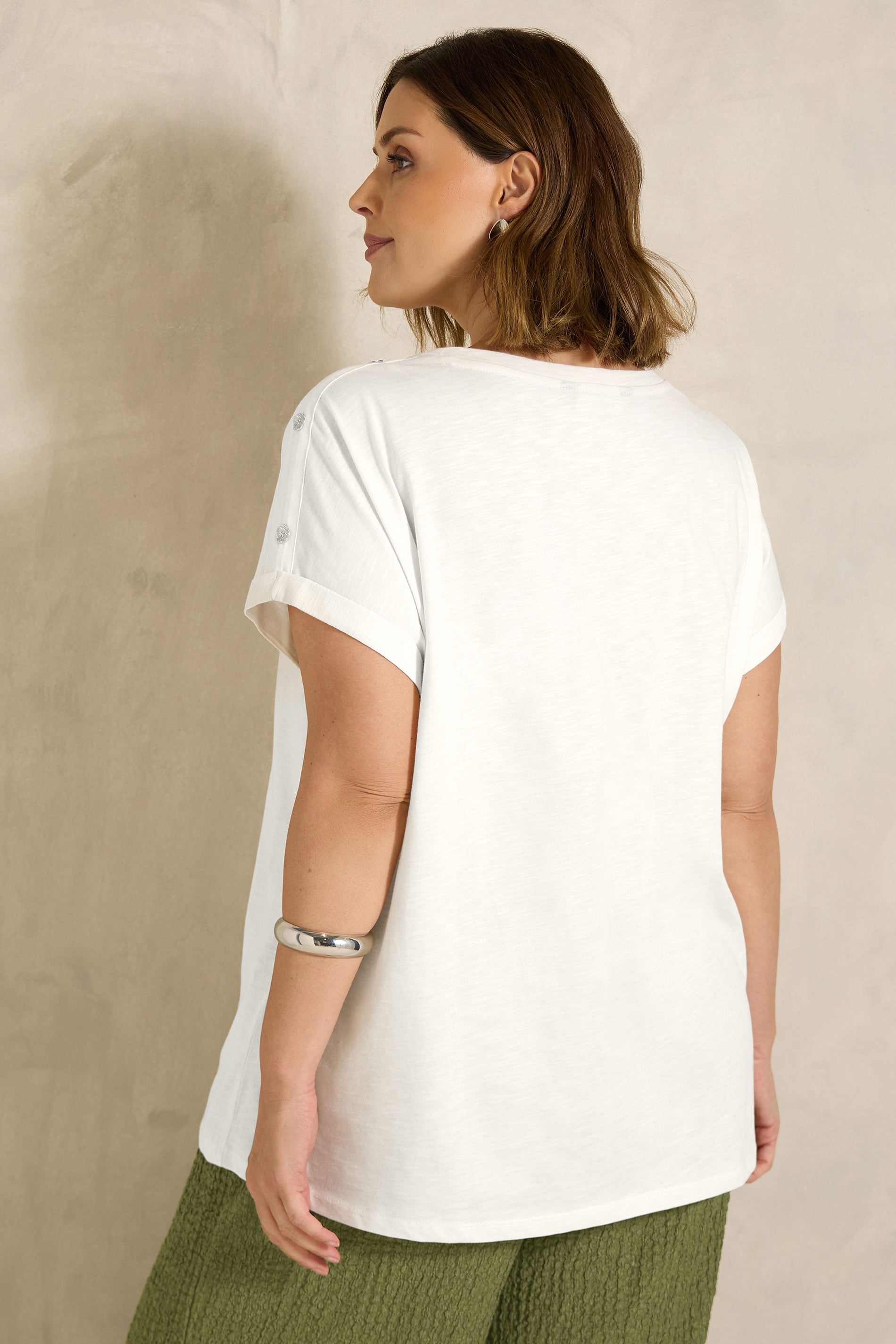EVANS Plus Size Ivory White Button Shoulder T-Shirt | Evans 2