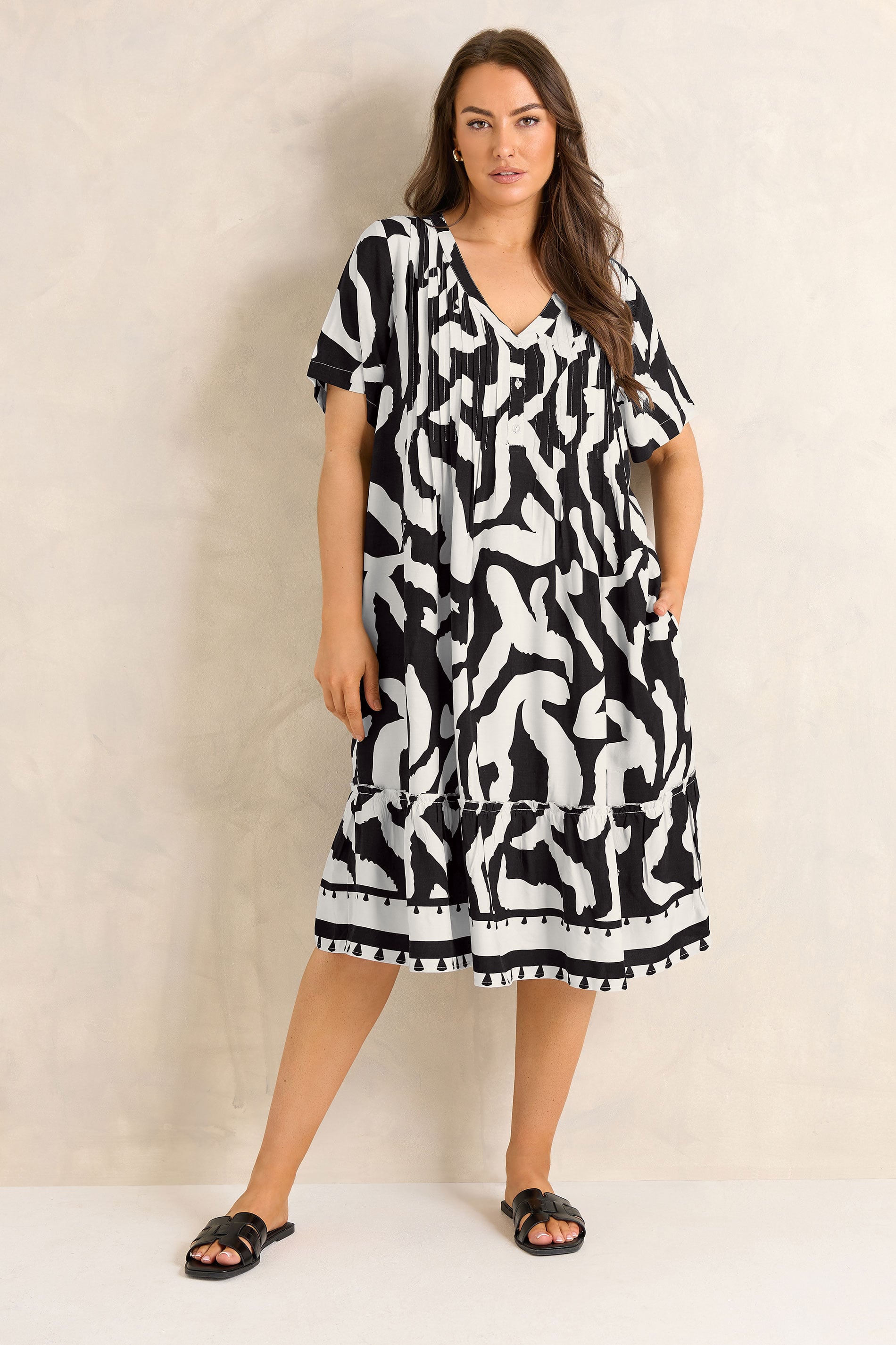 EVANS Plus Size Black Abstract Pintuck Dress | Evans 2