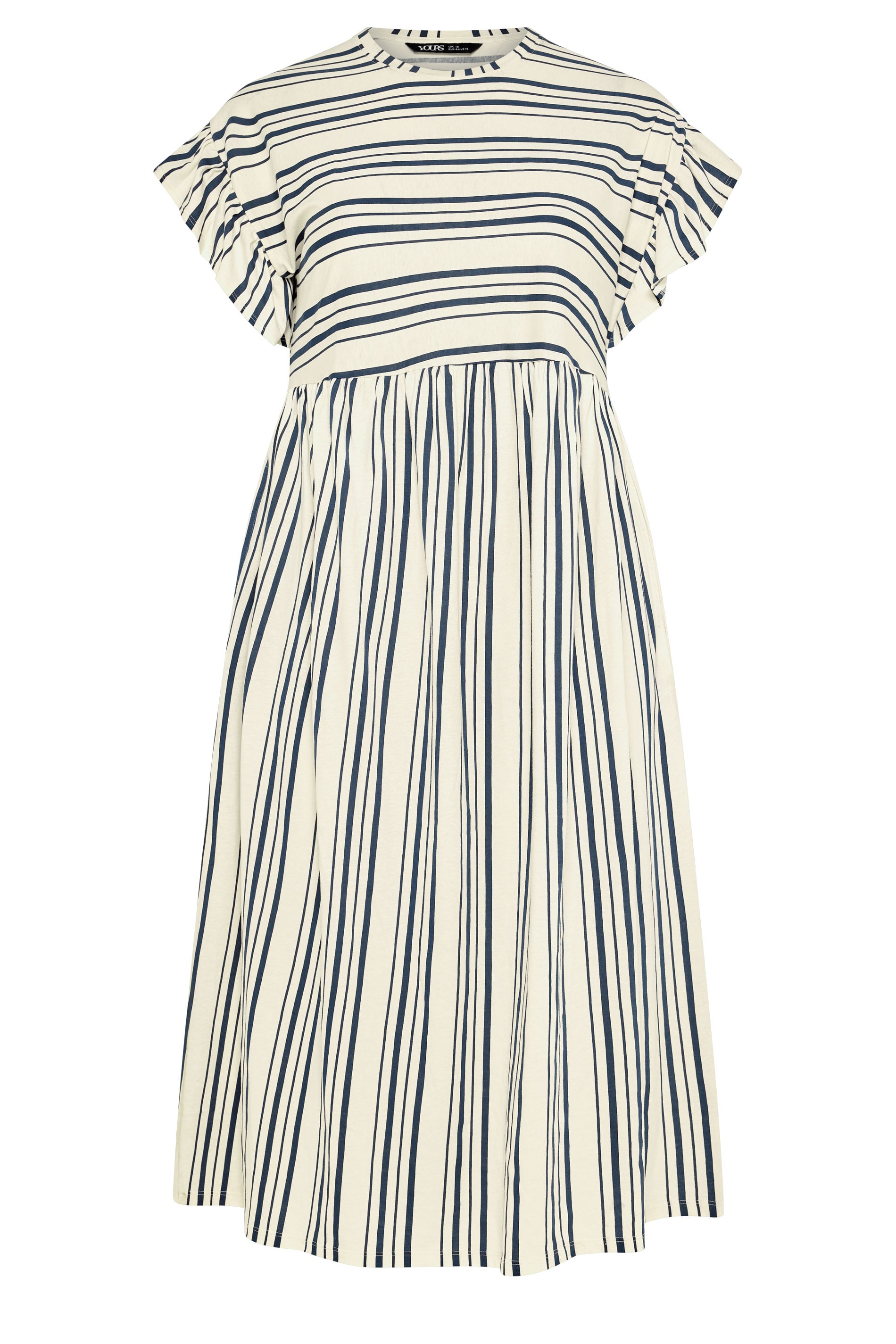 YOURS Plus Size Ivory White Stripe Frill Sleeve Dress | Yours Clothing 5