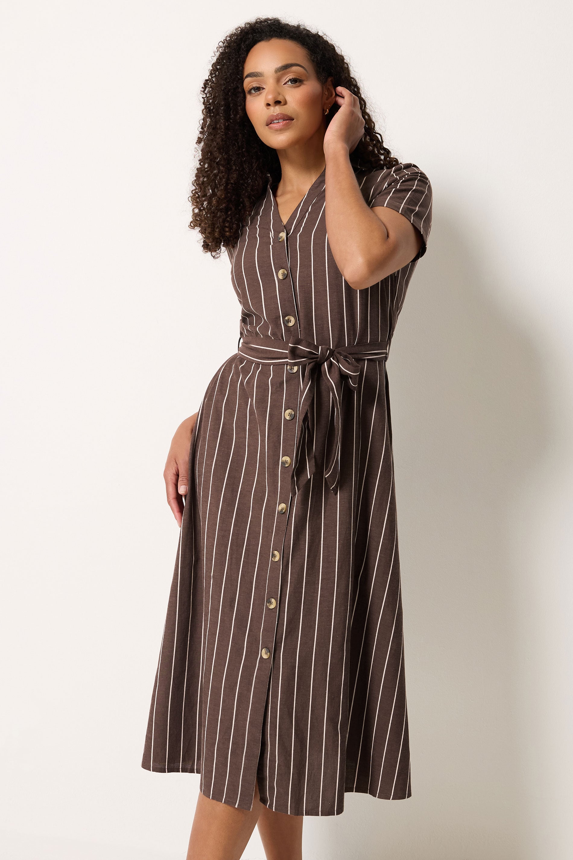 M&Co Chocolate Brown Striped Shirt Dress | M&Co 3
