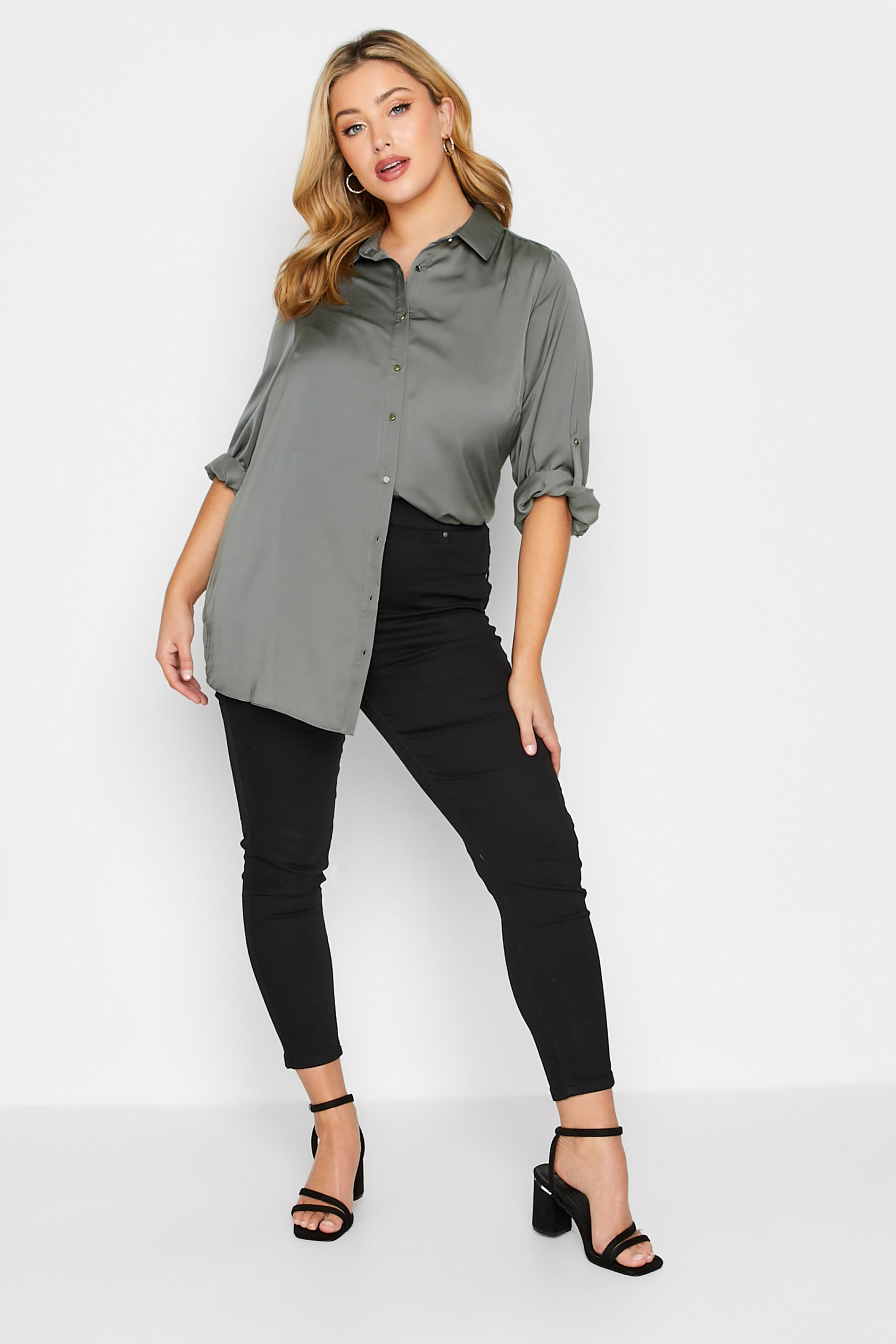 YOURS Plus Size Grey Satin Shirt | Yours Clothing 2